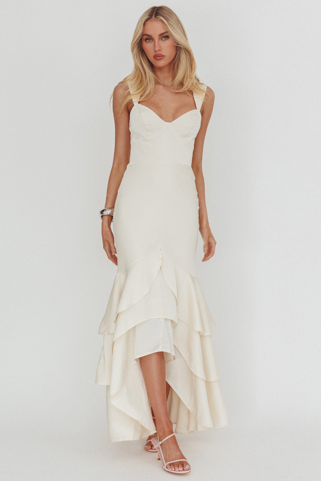 Baylin Layered Mermaid Hem Maxi Dress Cream by Selfie Leslie