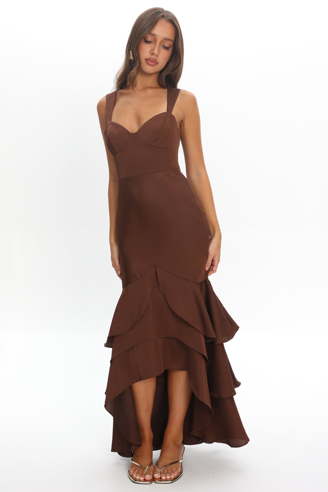 Baylin Layered Mermaid Hem Maxi Dress Coffee Selfie Leslie Baylin Layered Mermaid Hem Maxi Dress Coffee Selfie Leslie