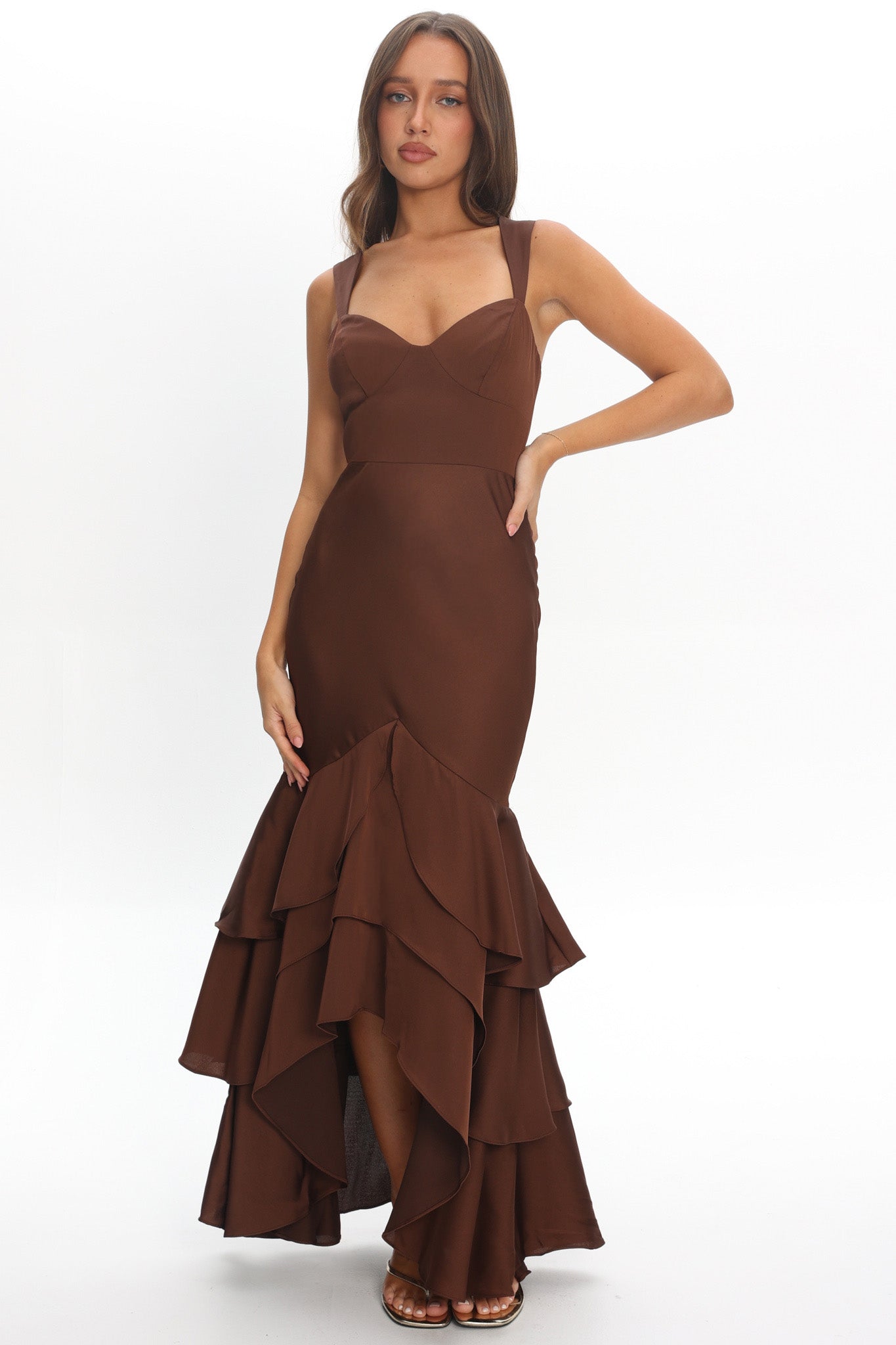 Baylin Layered Mermaid Hem Maxi Dress Coffee Selfie Leslie Baylin Layered Mermaid Hem Maxi Dress Coffee Selfie Leslie