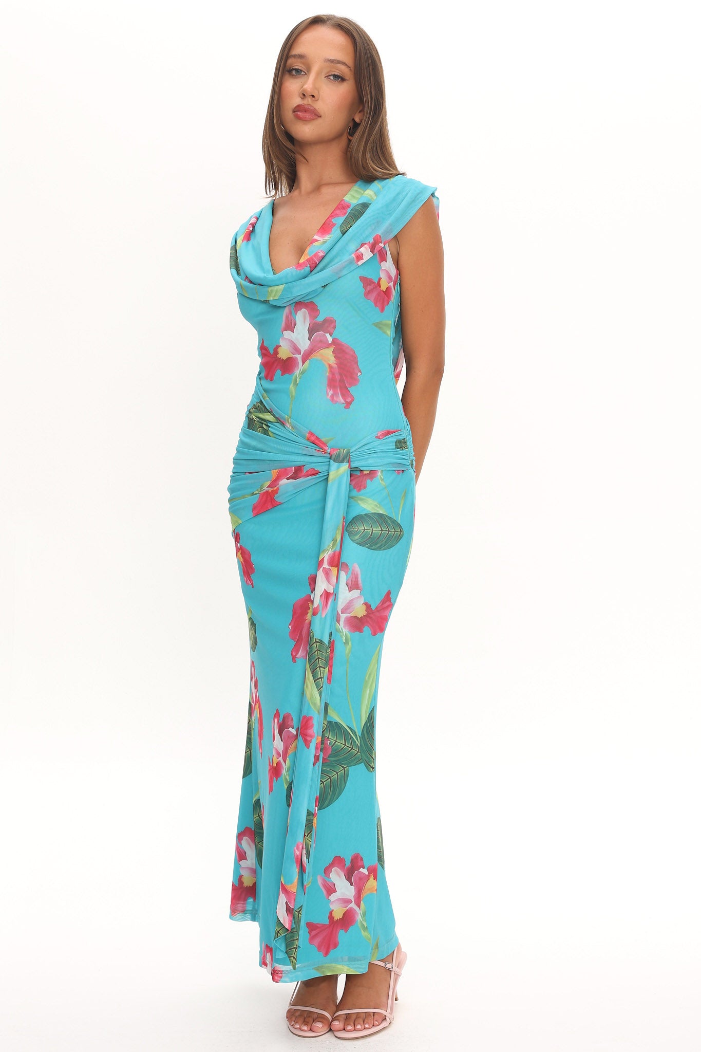 Virgo Season Draped Shoulder Maxi Dress Floral by Selfie Leslie