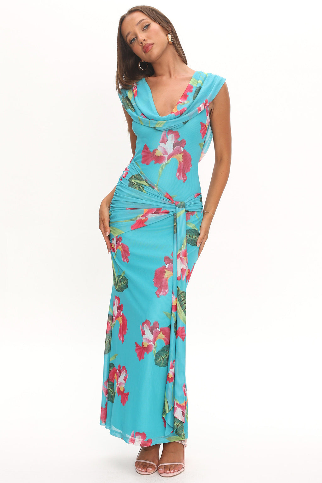 Virgo Season Draped Shoulder Maxi Dress Floral by Selfie Leslie