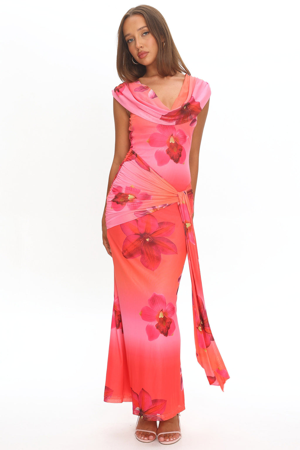 Virgo Season Draped Shoulder Maxi Dress Orchid Pink by Selfie Leslie
