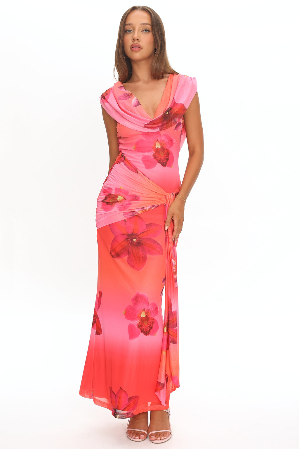 Virgo Season Draped Shoulder Maxi Dress Orchid Pink by Selfie Leslie