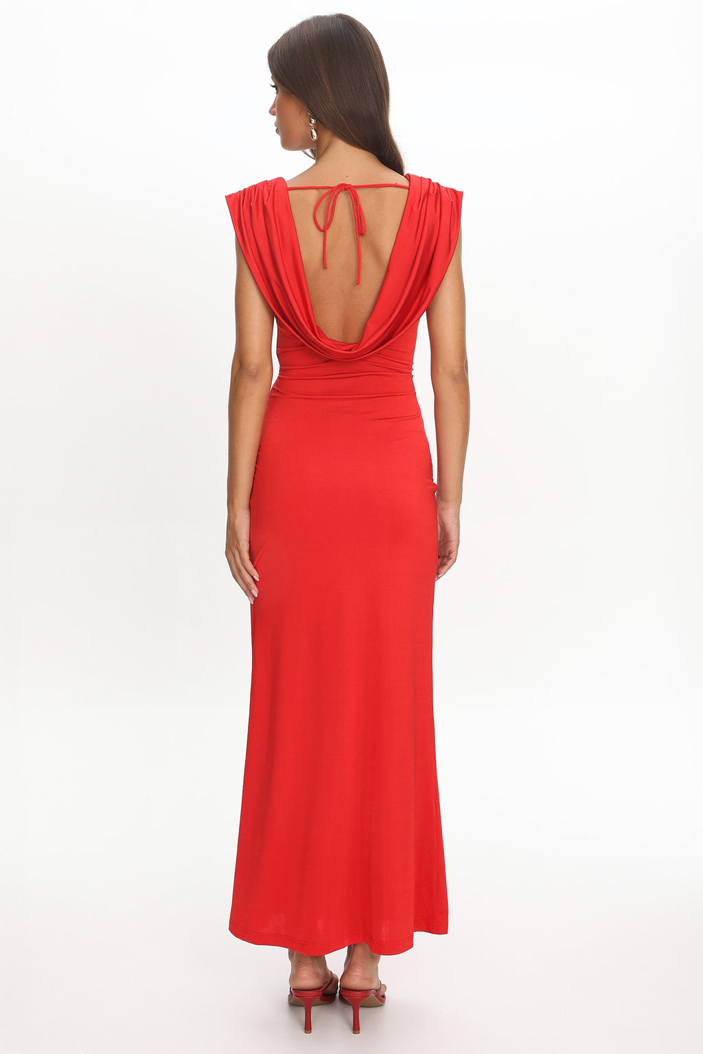 Virgo Season Draped Shoulder Maxi Dress Red by Selfie Leslie