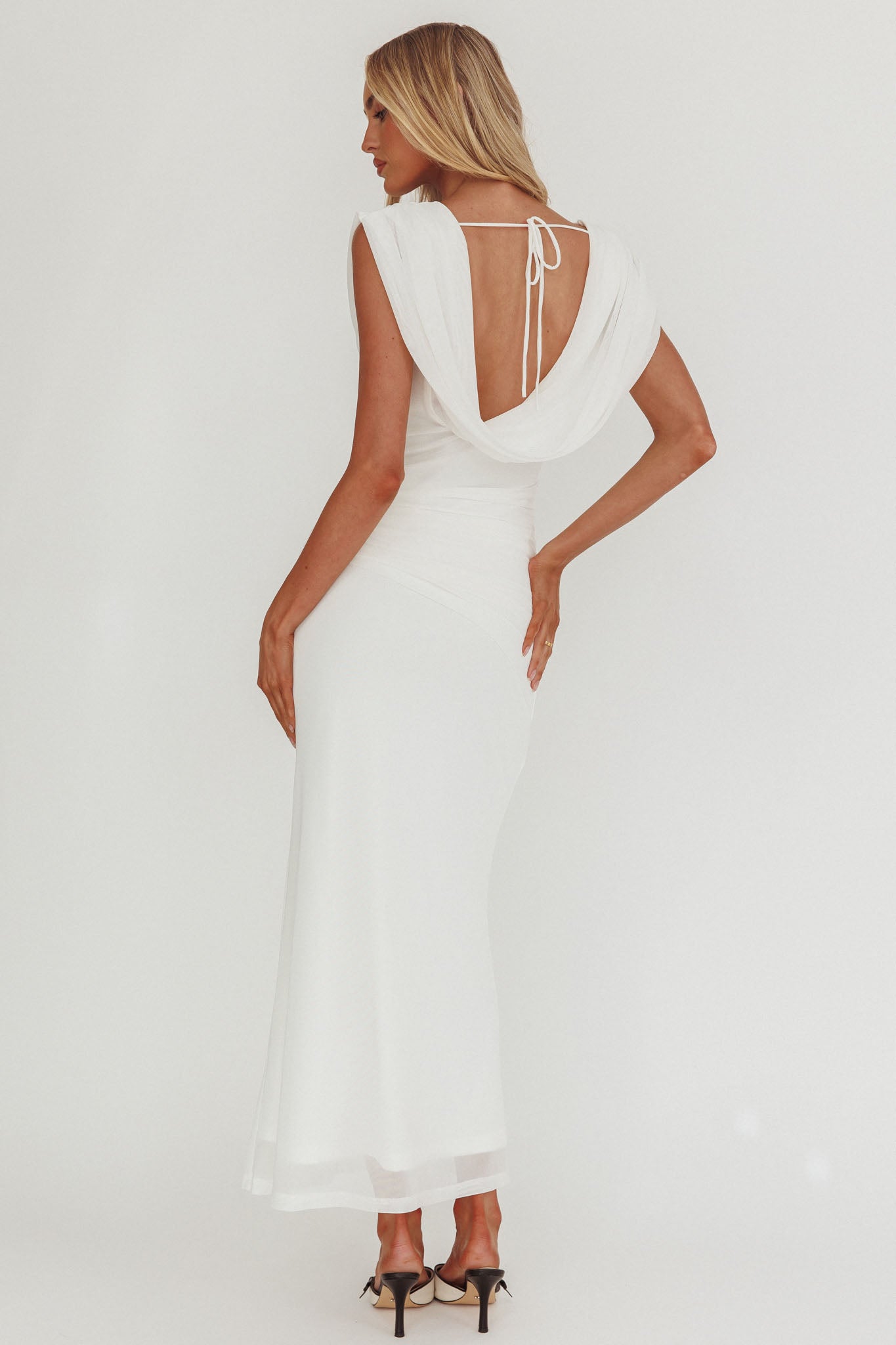 Virgo Season Draped Shoulder Maxi Dress White by Selfie Leslie