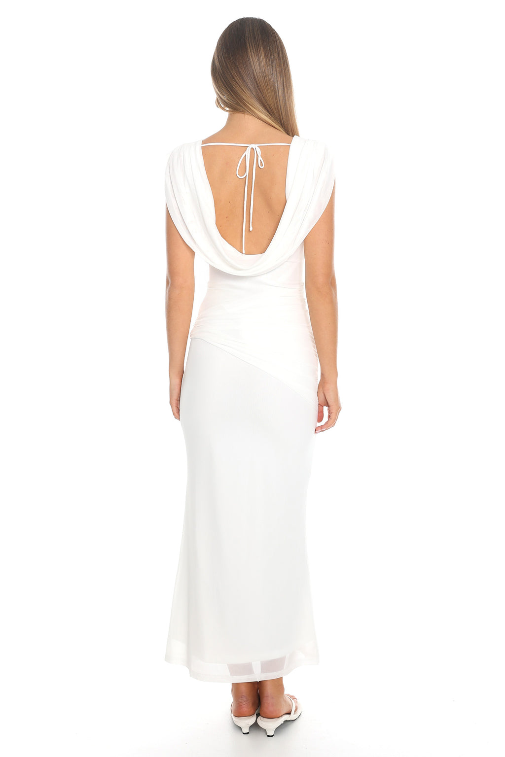 Virgo Season Draped Shoulder Maxi Dress White