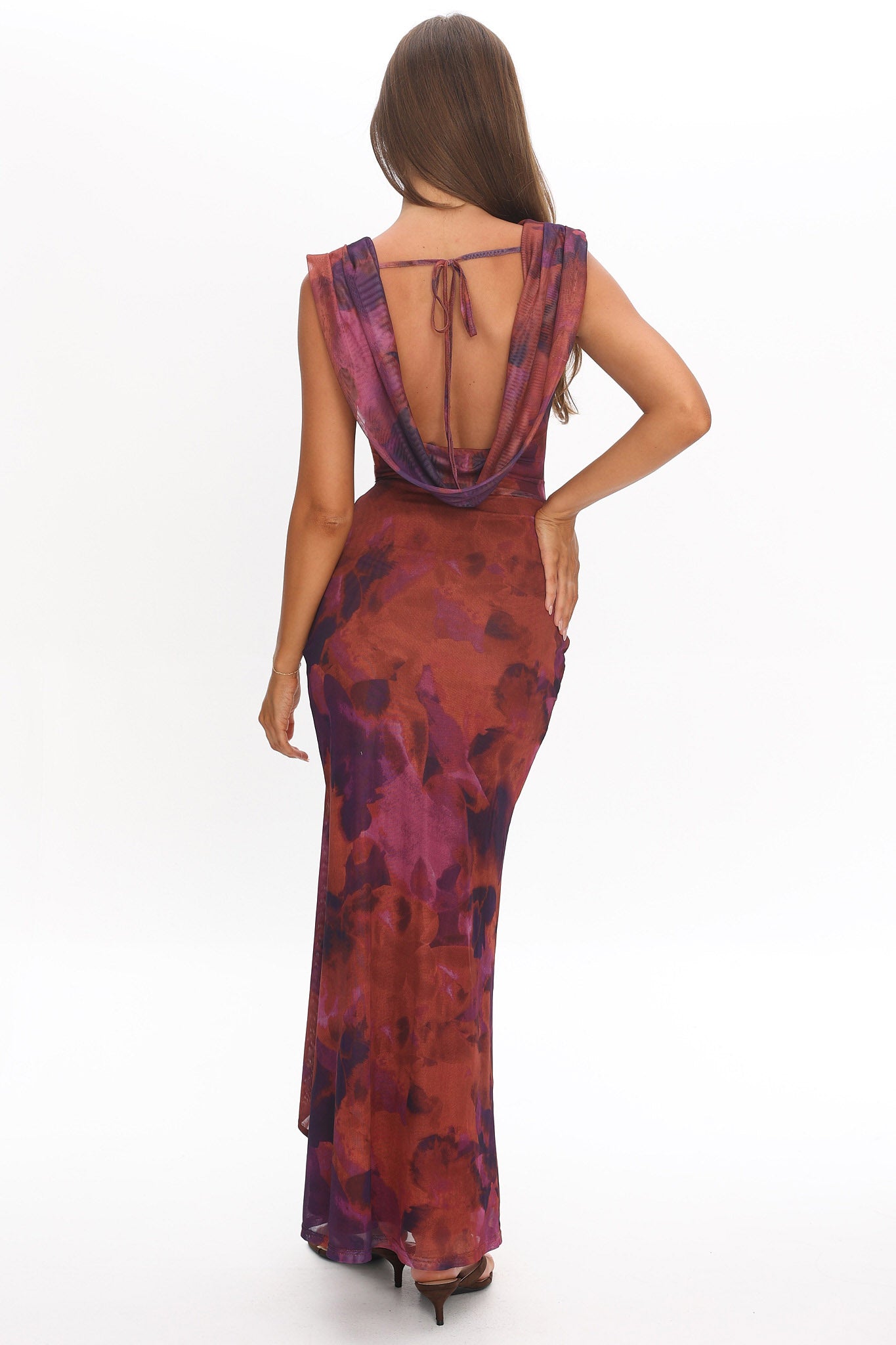 Virgo Season Draped Shoulder Maxi Dress Dark Rose | Selfie Leslie