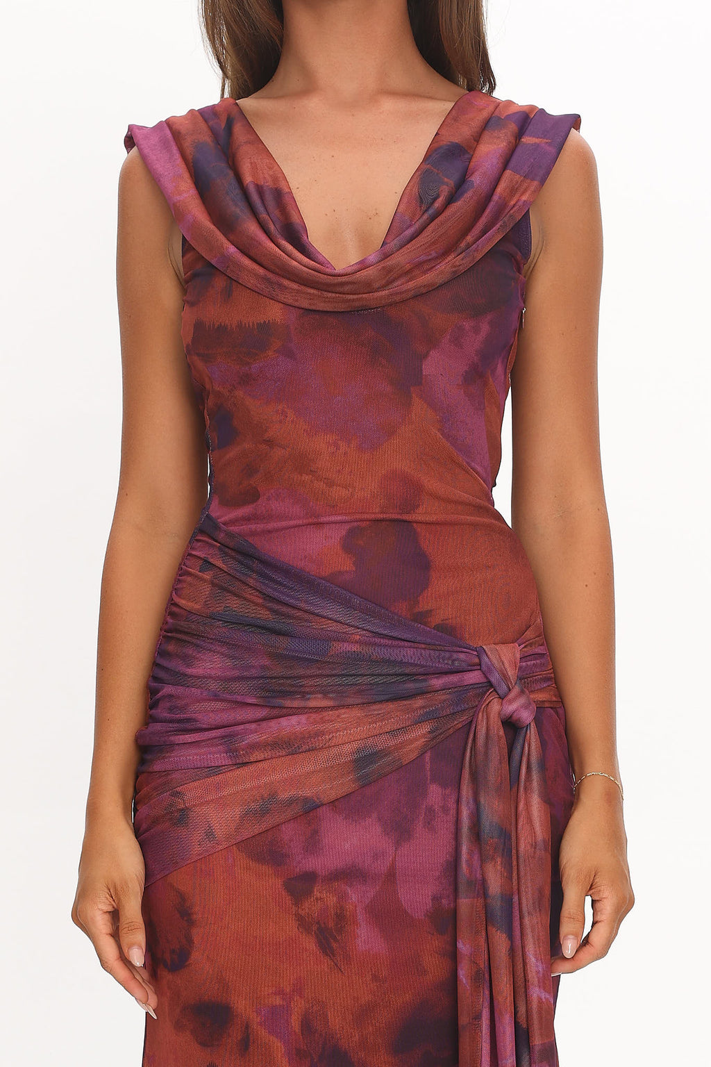 Virgo Season Draped Shoulder Maxi Dress Dark Rose