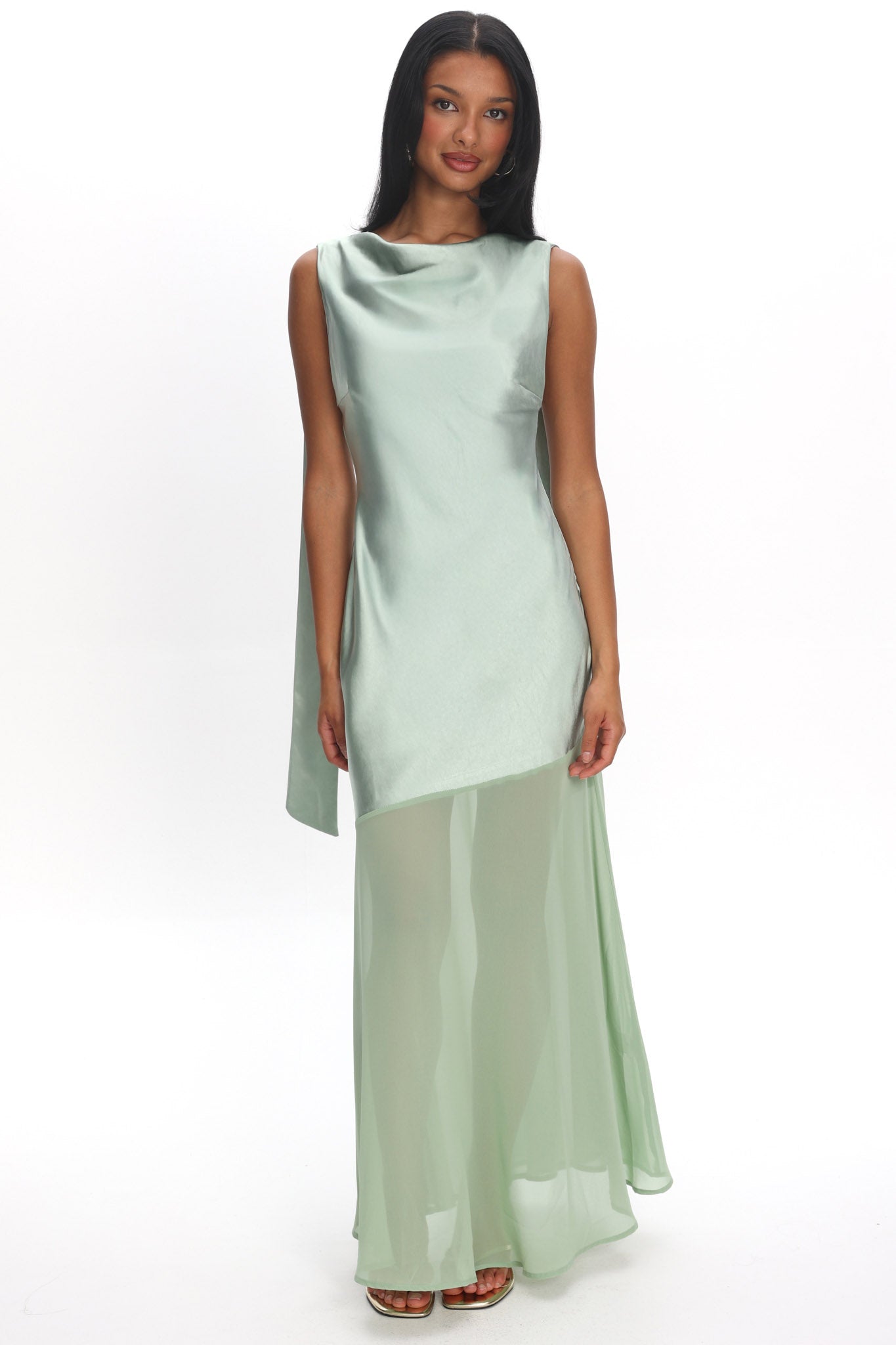 cowl neck backless maxi dress Second Glances Cowl Neck Backless Maxi Dress Sage