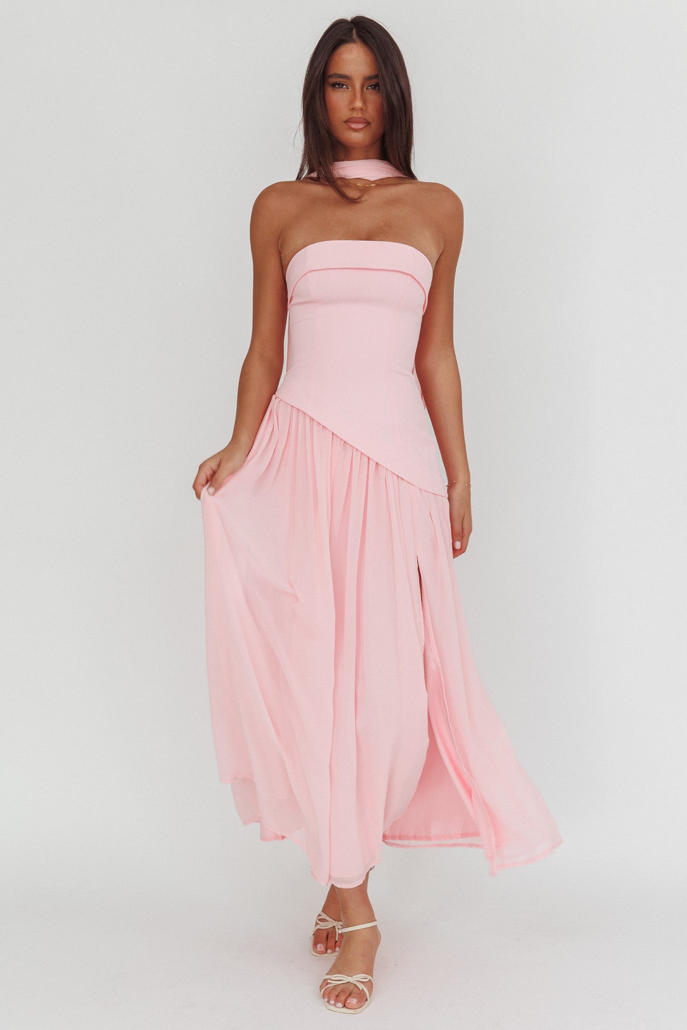 Mariabella Asymmetric Bodice Maxi Dress Pink by Selfie Leslie