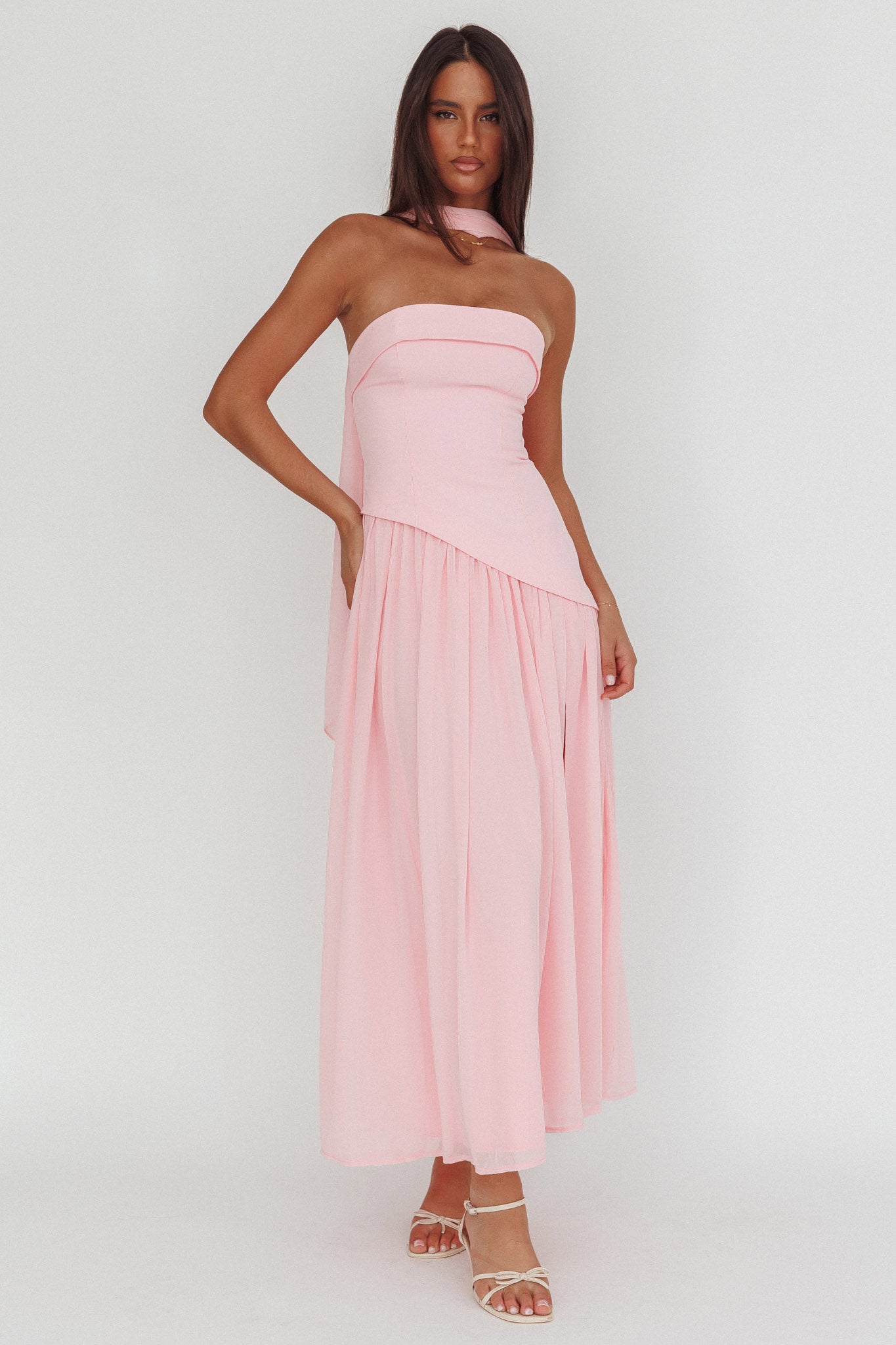 Mariabella Asymmetric Bodice Maxi Dress Pink by Selfie Leslie
