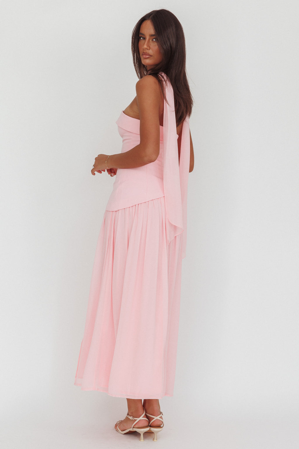 Mariabella Asymmetric Bodice Maxi Dress Pink by Selfie Leslie