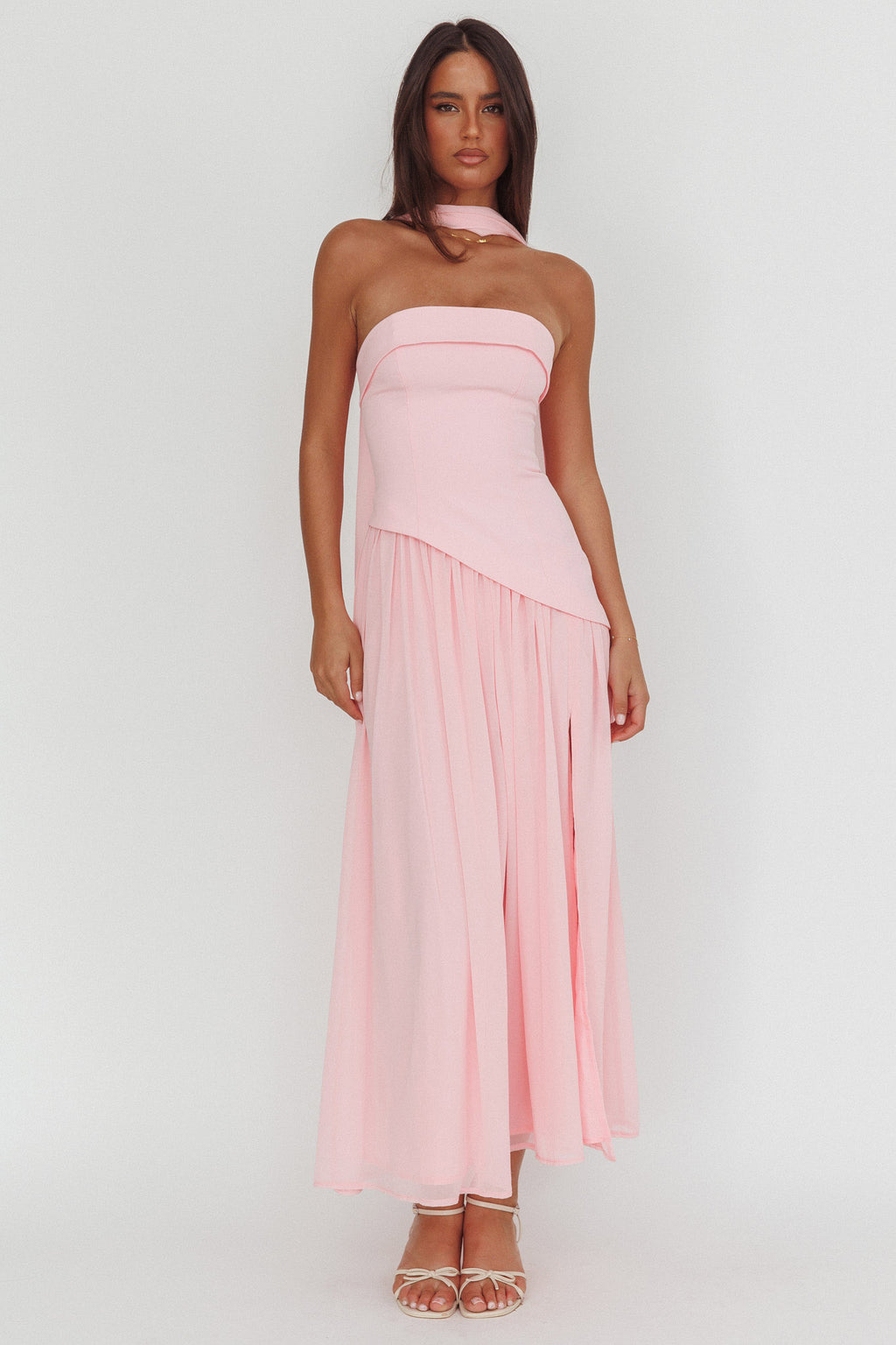 Mariabella Asymmetric Bodice Maxi Dress Pink by Selfie Leslie