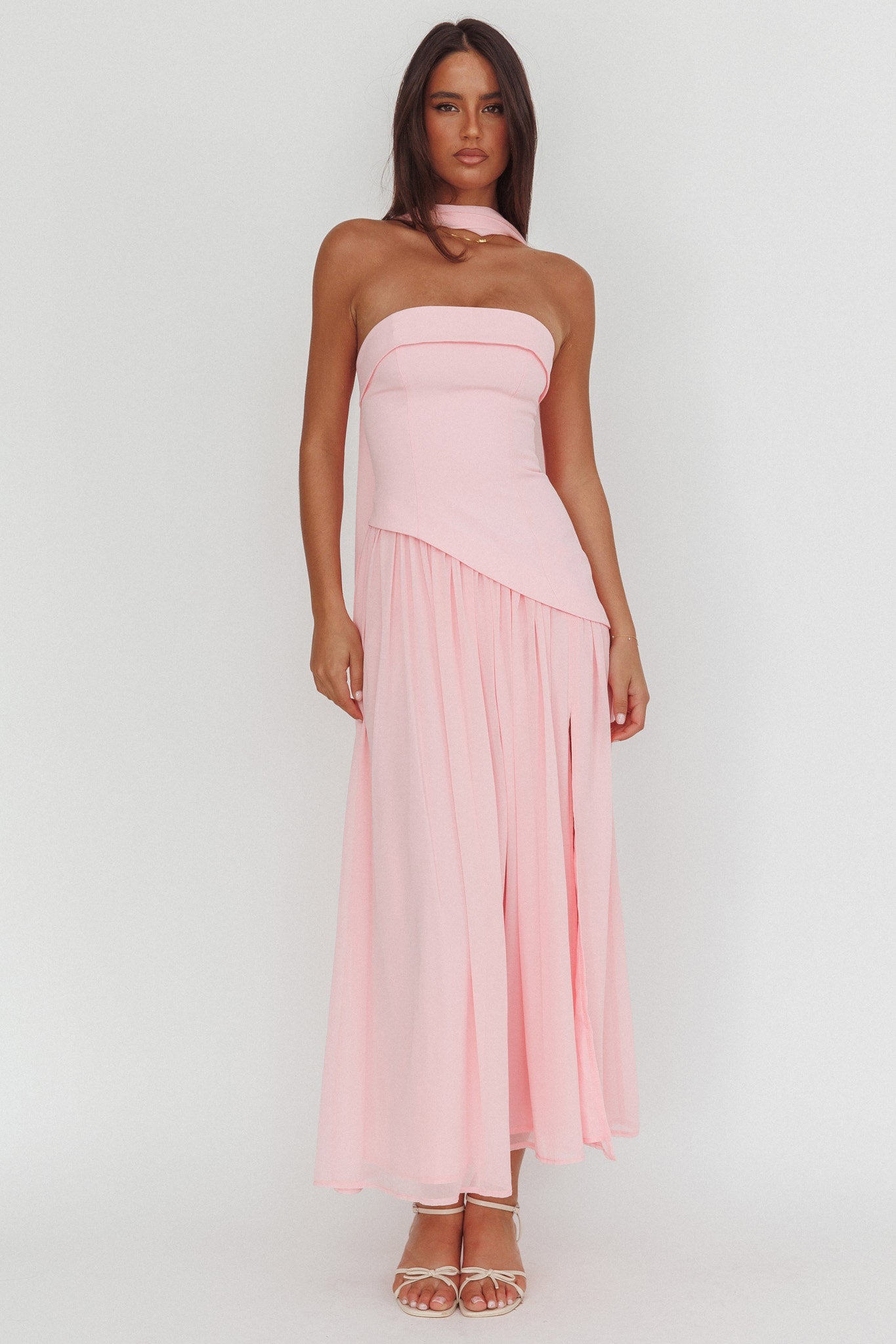 Mariabella Asymmetric Bodice Maxi Dress Pink by Selfie Leslie