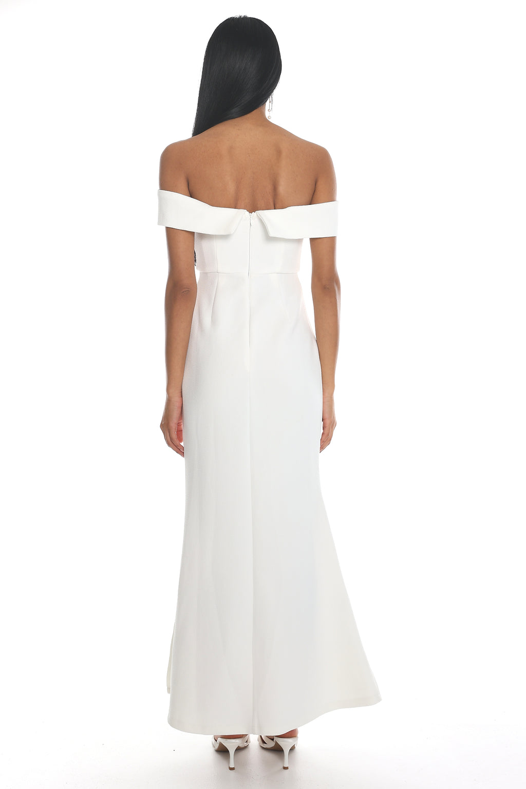 Rider Off-Shoulder Front Split Maxi Dress White by Selfie Leslie