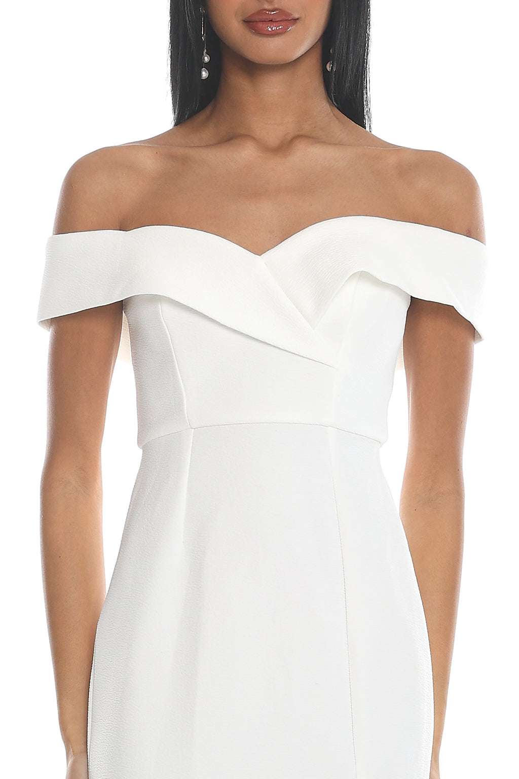 Rider Off-Shoulder Front Split Maxi Dress White by Selfie Leslie