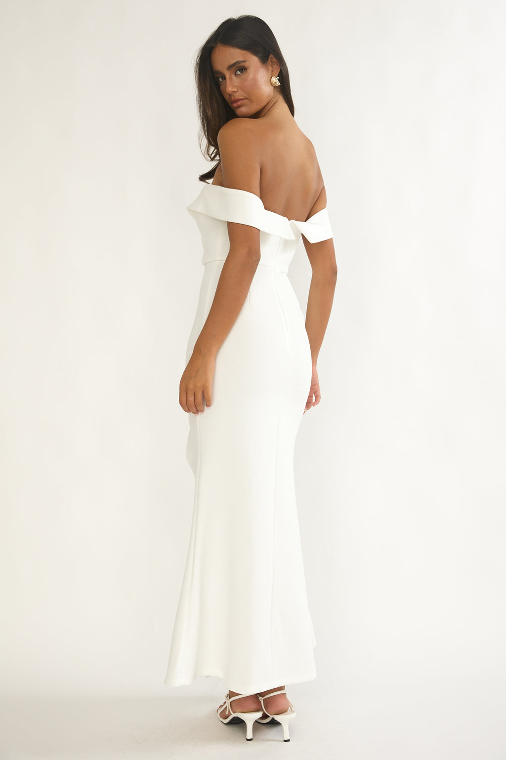 Rider Off-Shoulder Front Split Maxi Dress White by Selfie Leslie