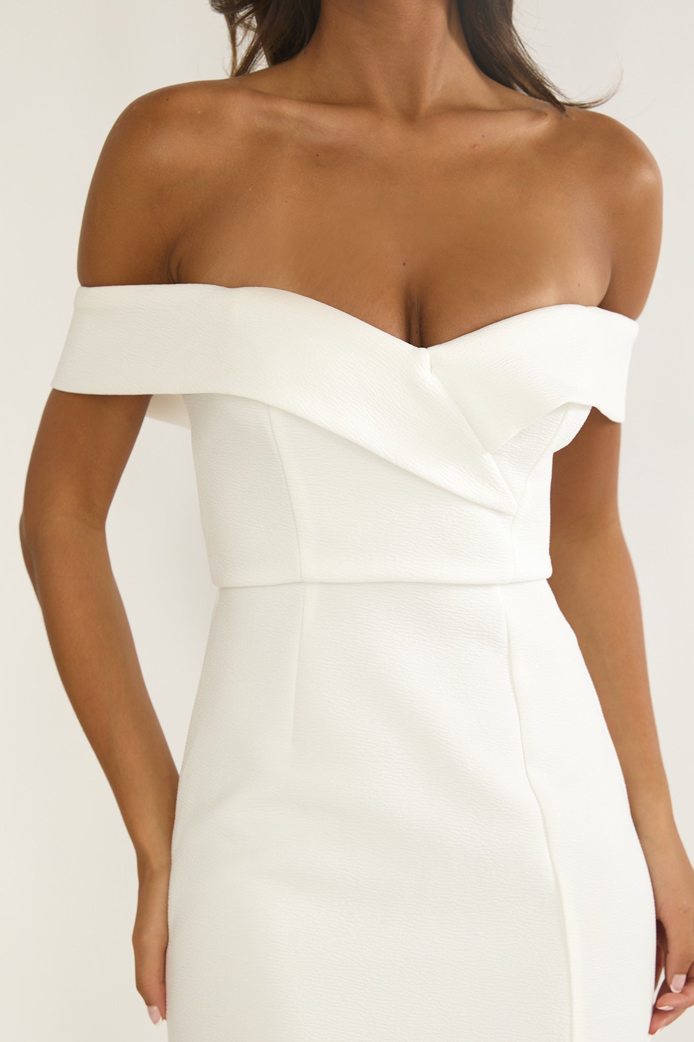 Rider Off-Shoulder Front Split Maxi Dress White by Selfie Leslie