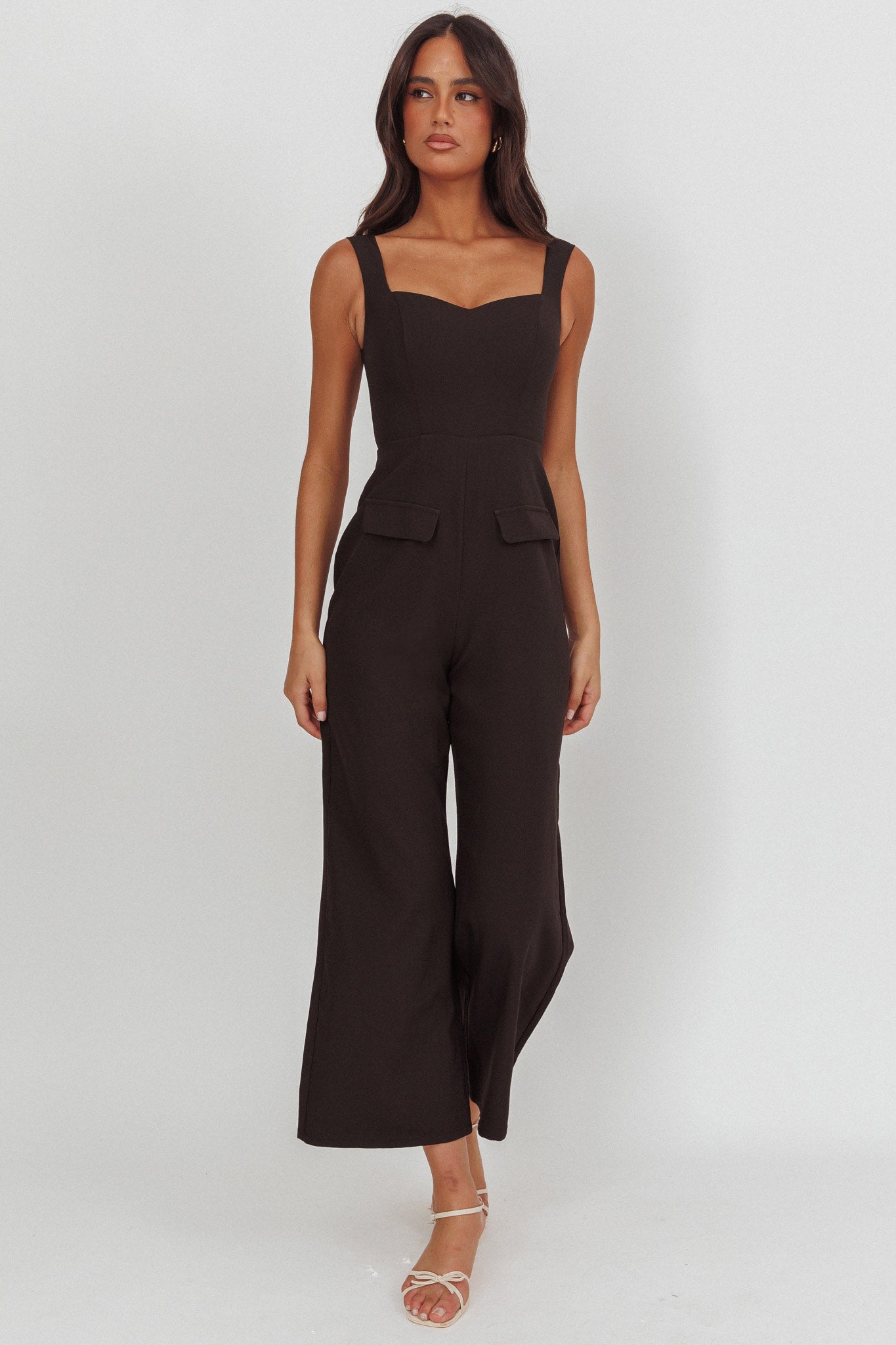 Atheena Faux Pocket Jumpsuit Black by Selfie Leslie