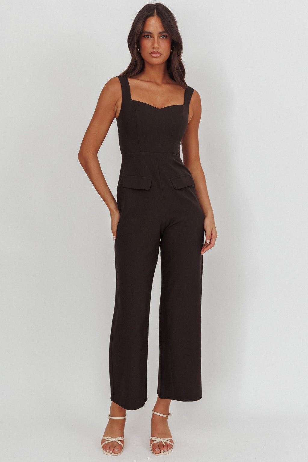 Atheena Faux Pocket Jumpsuit Black by Selfie Leslie
