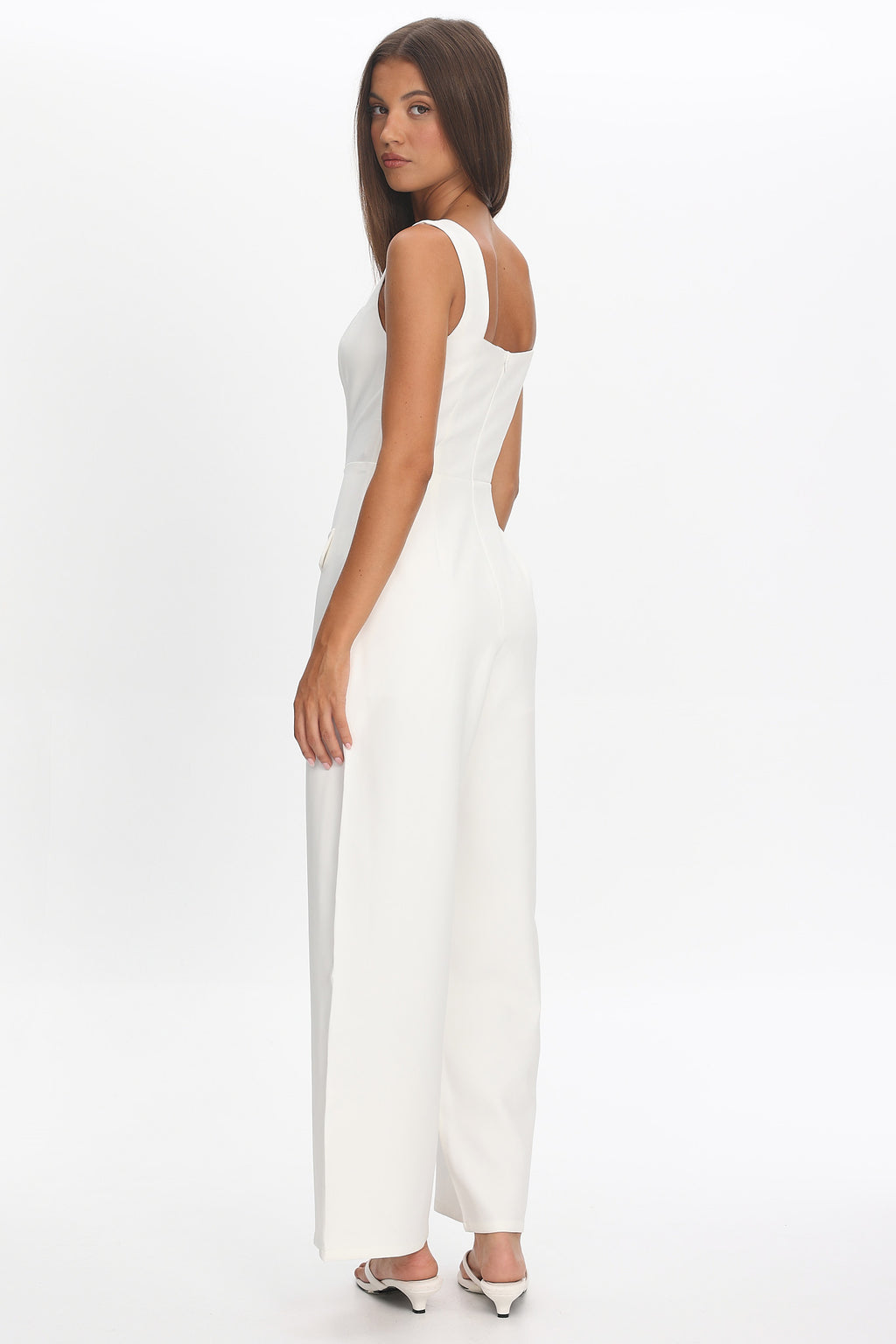 Atheena Faux Pocket Jumpsuit White by Selfie Leslie