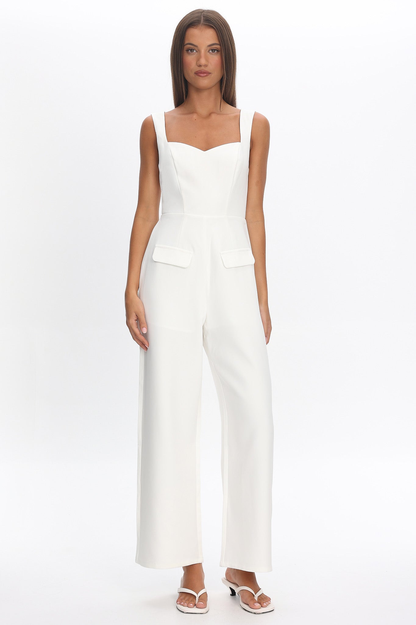 Atheena Faux Pocket Jumpsuit White by Selfie Leslie