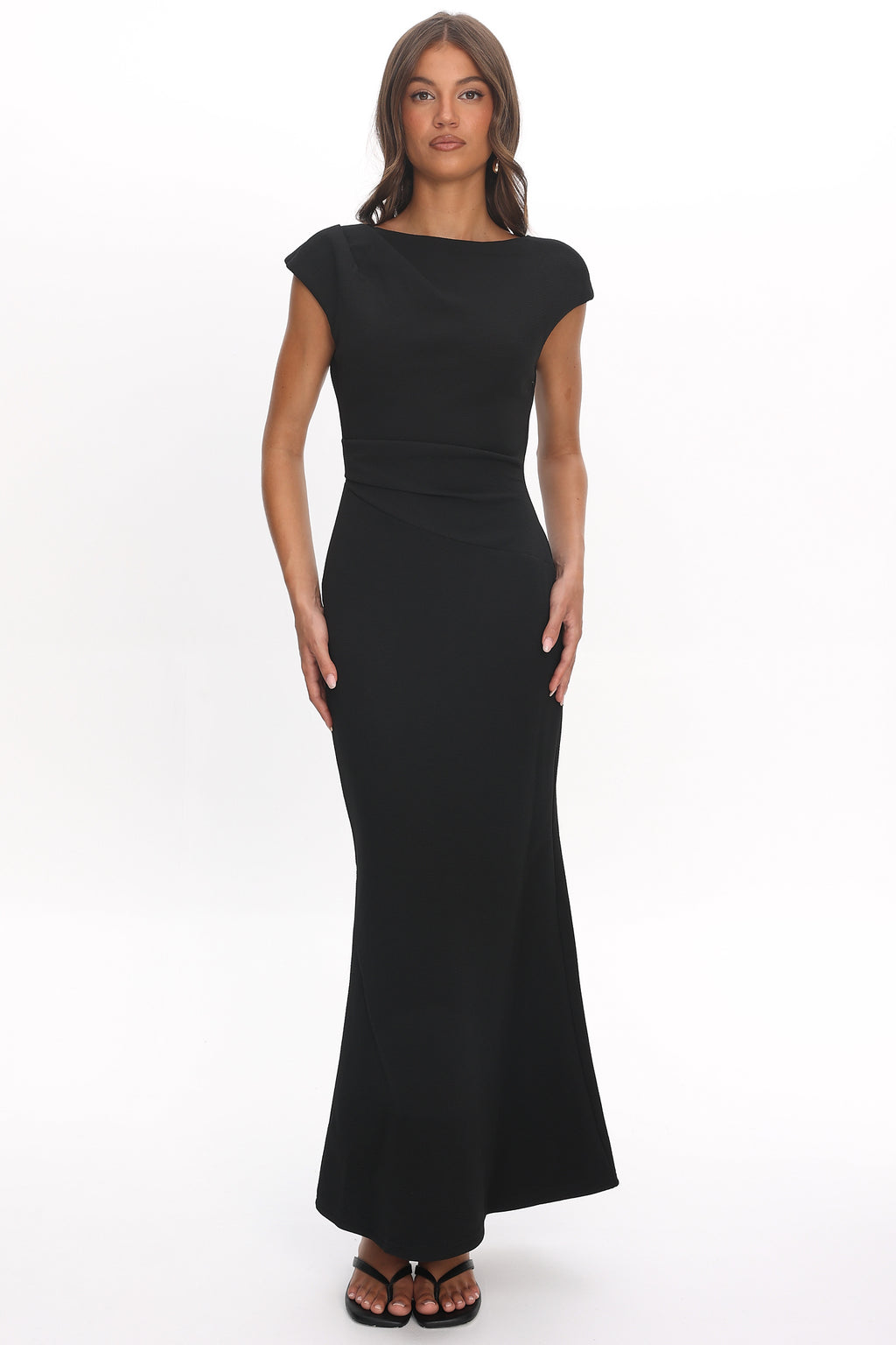 Zarae Cap Sleeve Surplice Back Maxi Dress Black