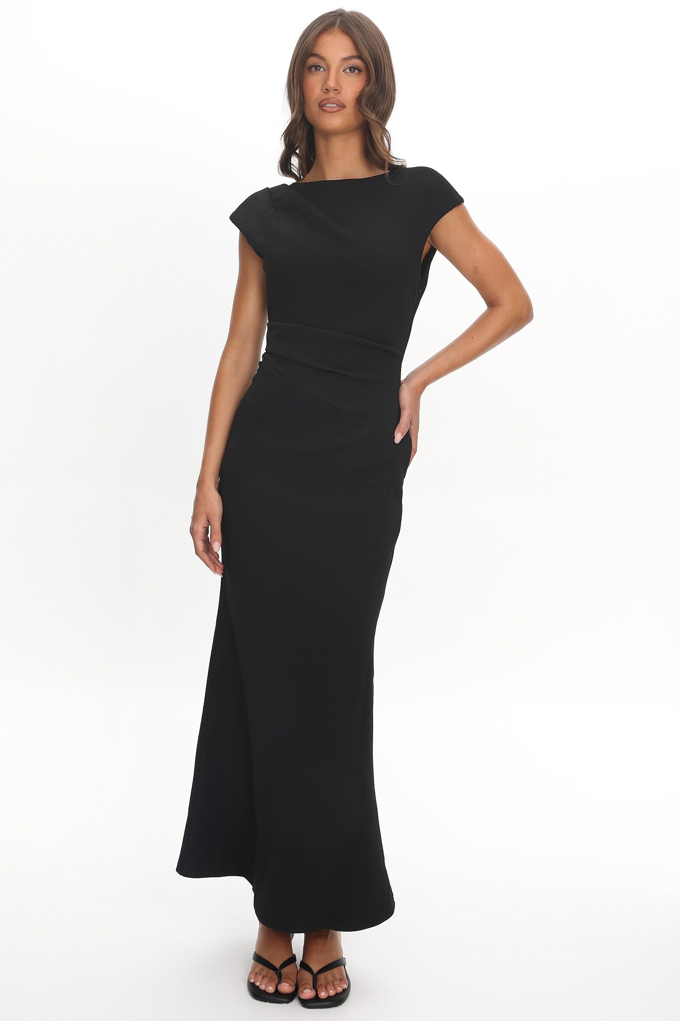 Zarae Cap Sleeve Surplice Back Maxi Dress Black– Selfie Leslie