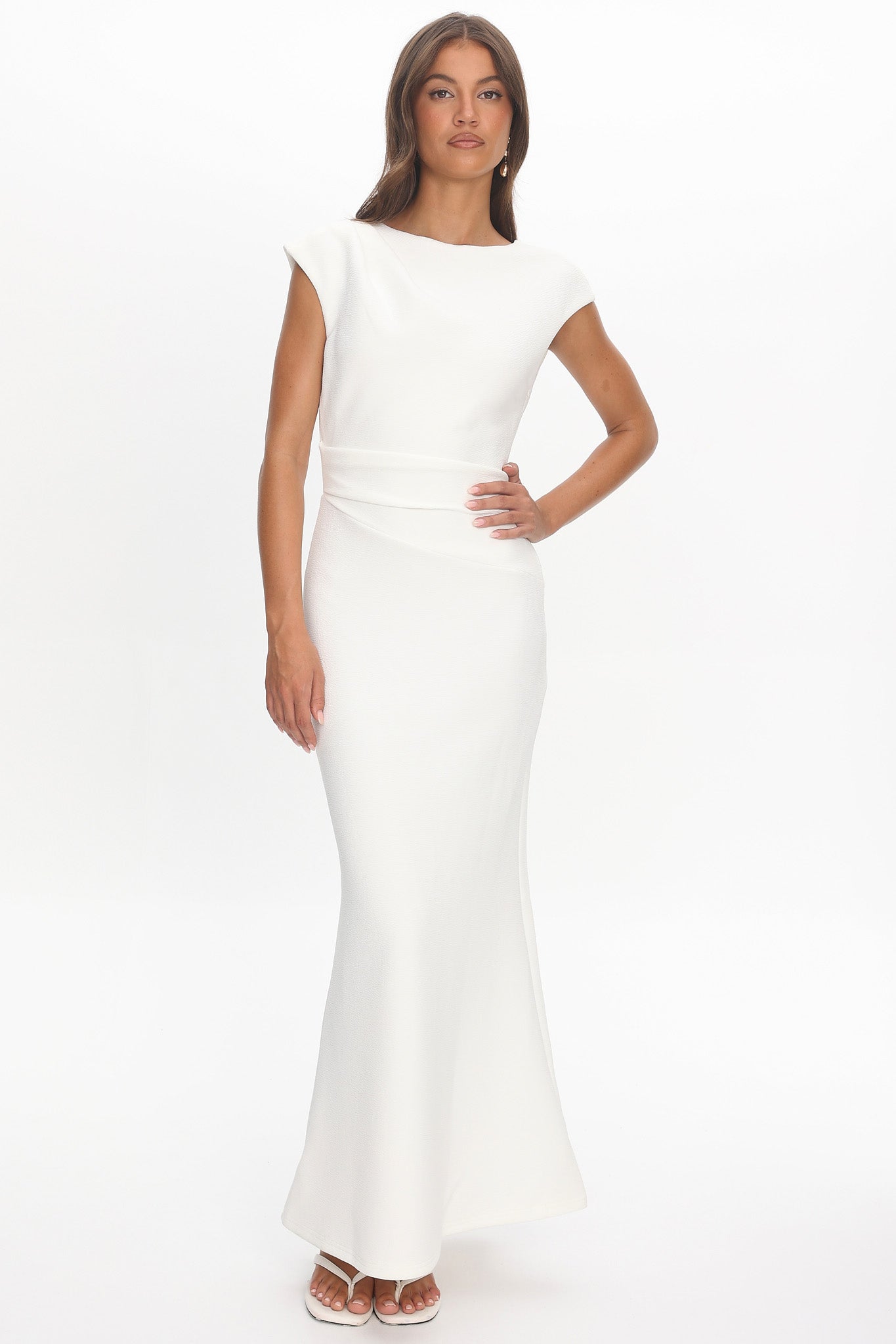 Zarae Cap Sleeve Surplice Back Maxi Dress White Zarae Cap Sleeve Surplice Back Maxi Dress White