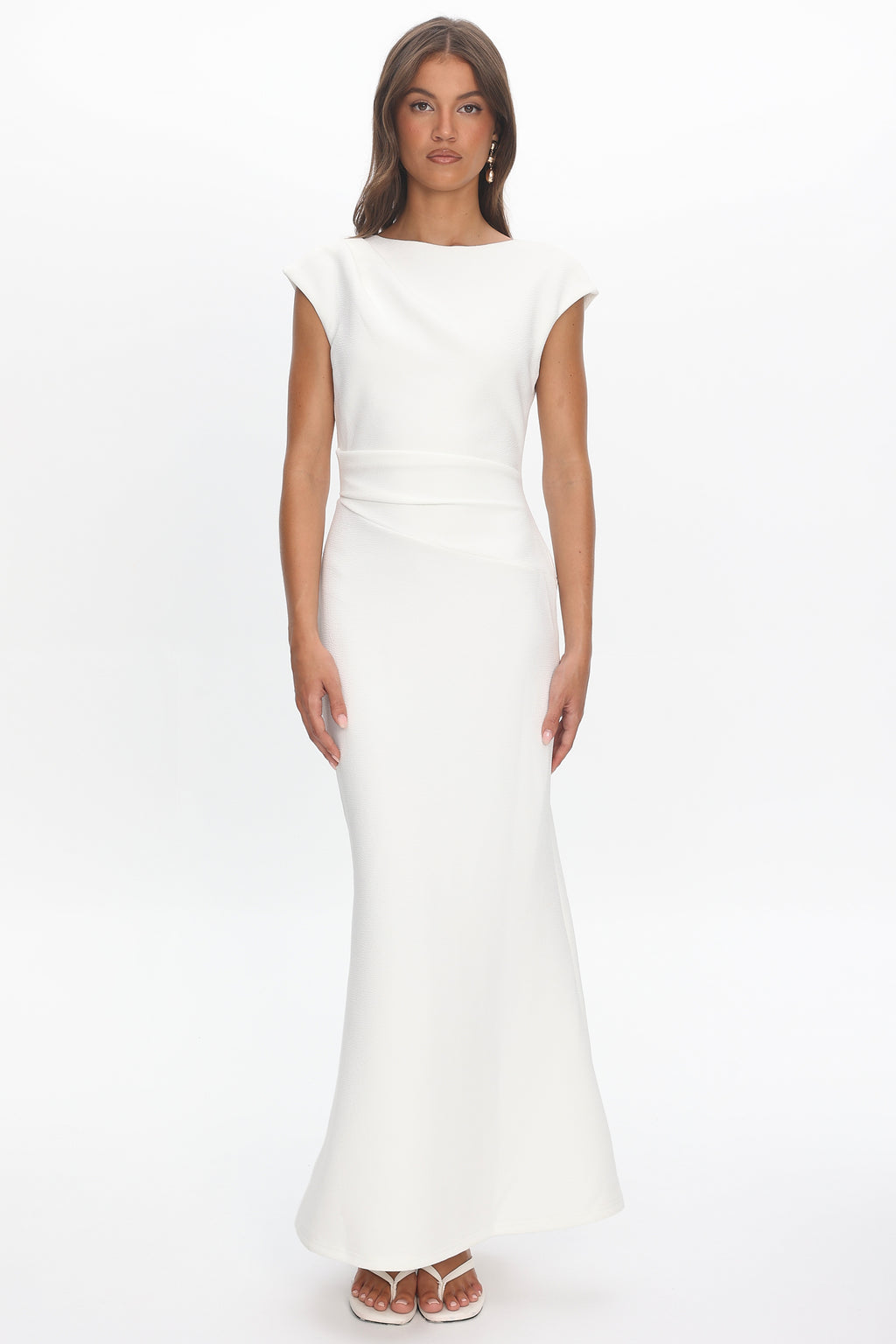 Zarae Cap Sleeve Surplice Back Maxi Dress White