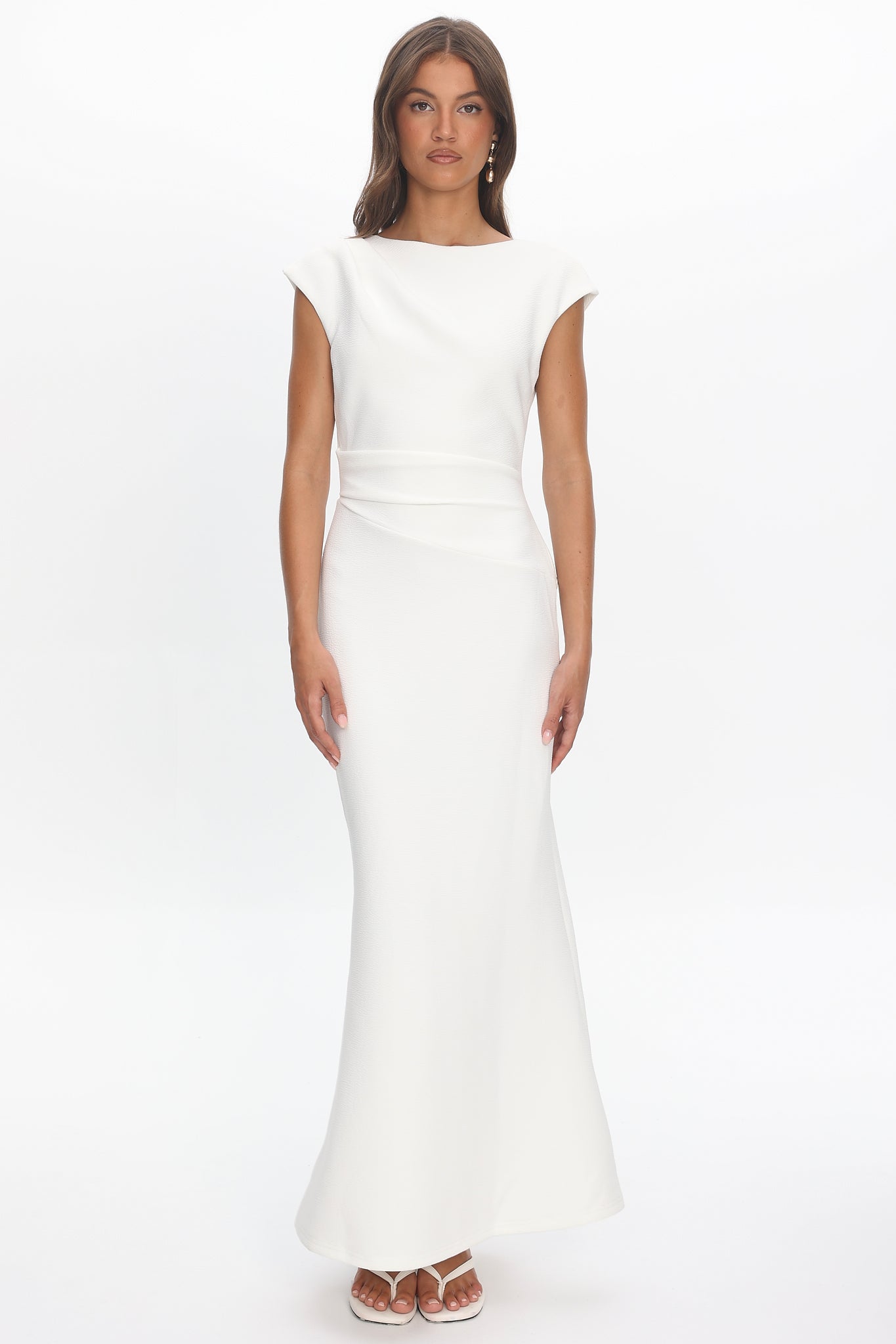 Zarae Cap Sleeve Surplice Back Maxi Dress White