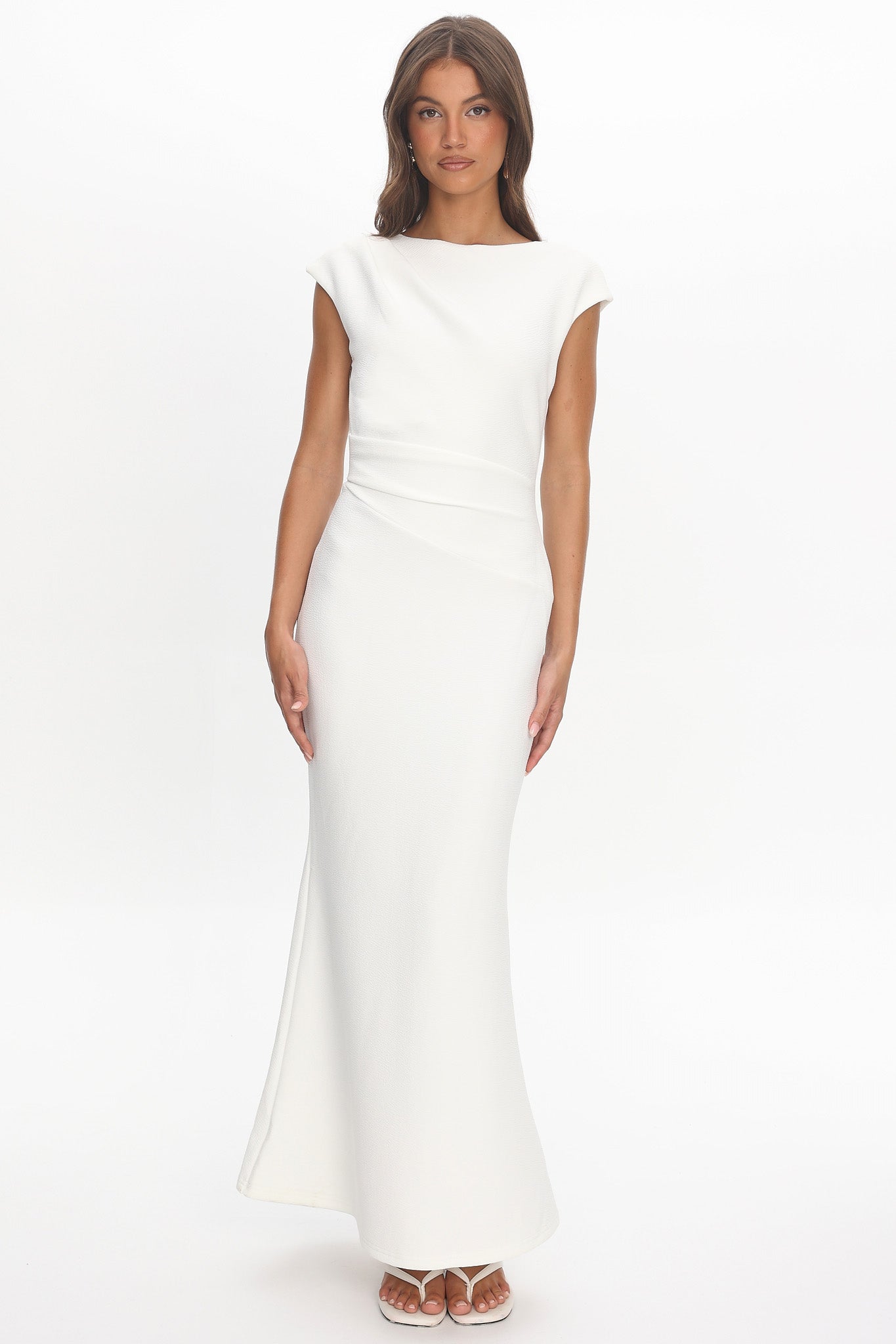Zarae Cap Sleeve Surplice Back Maxi Dress White M