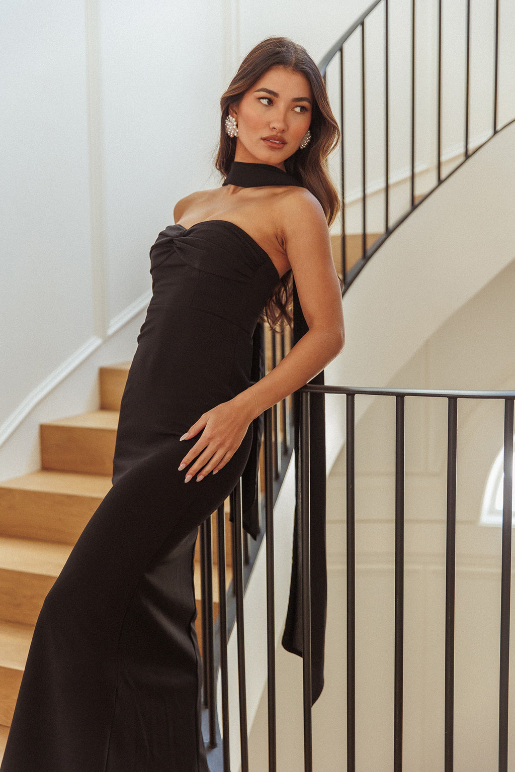Of The Night Twist Bust Maxi Dress Black by Selfie Leslie