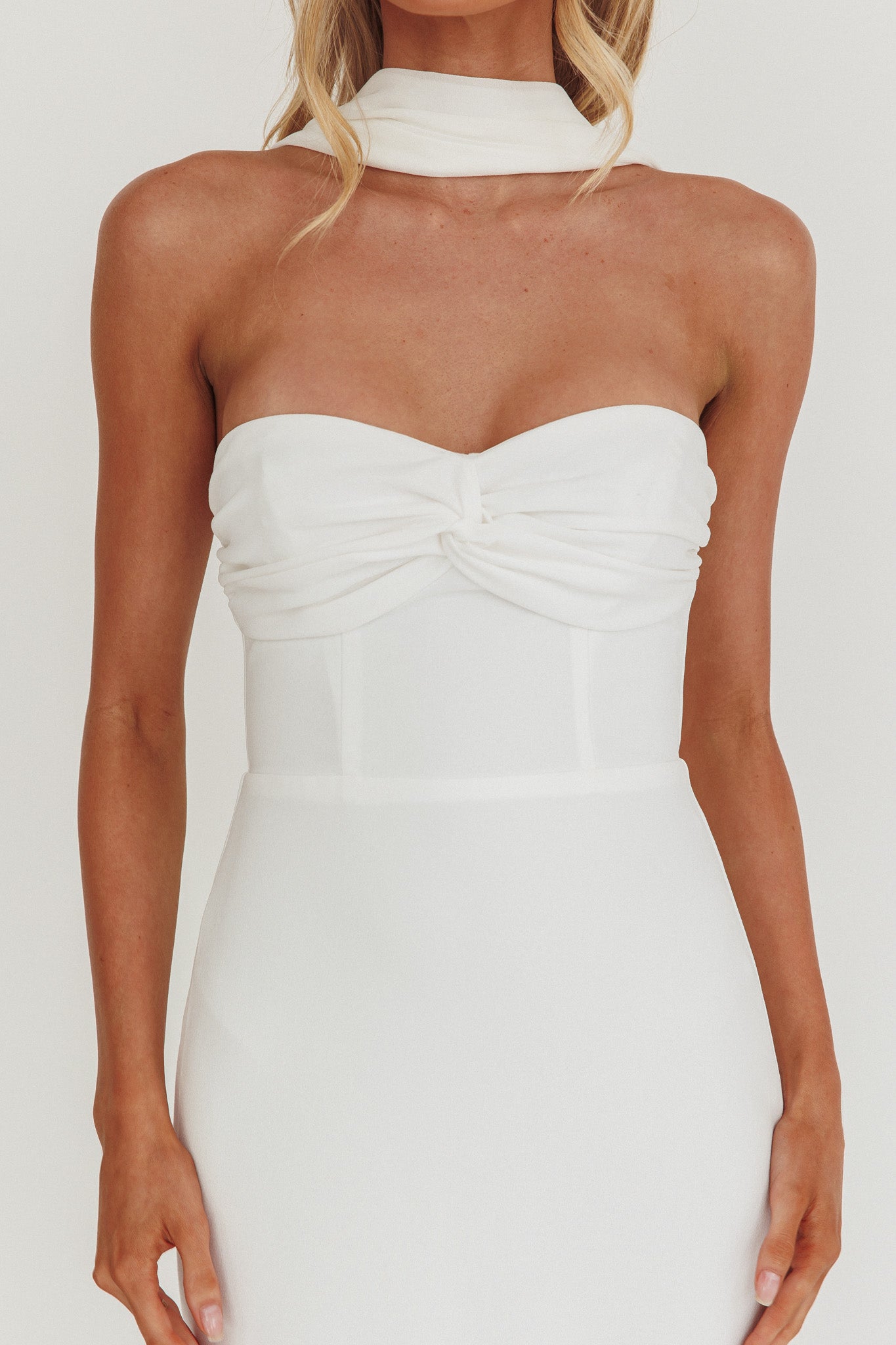 Of The Night Twist Bust Maxi Dress White by Selfie Leslie