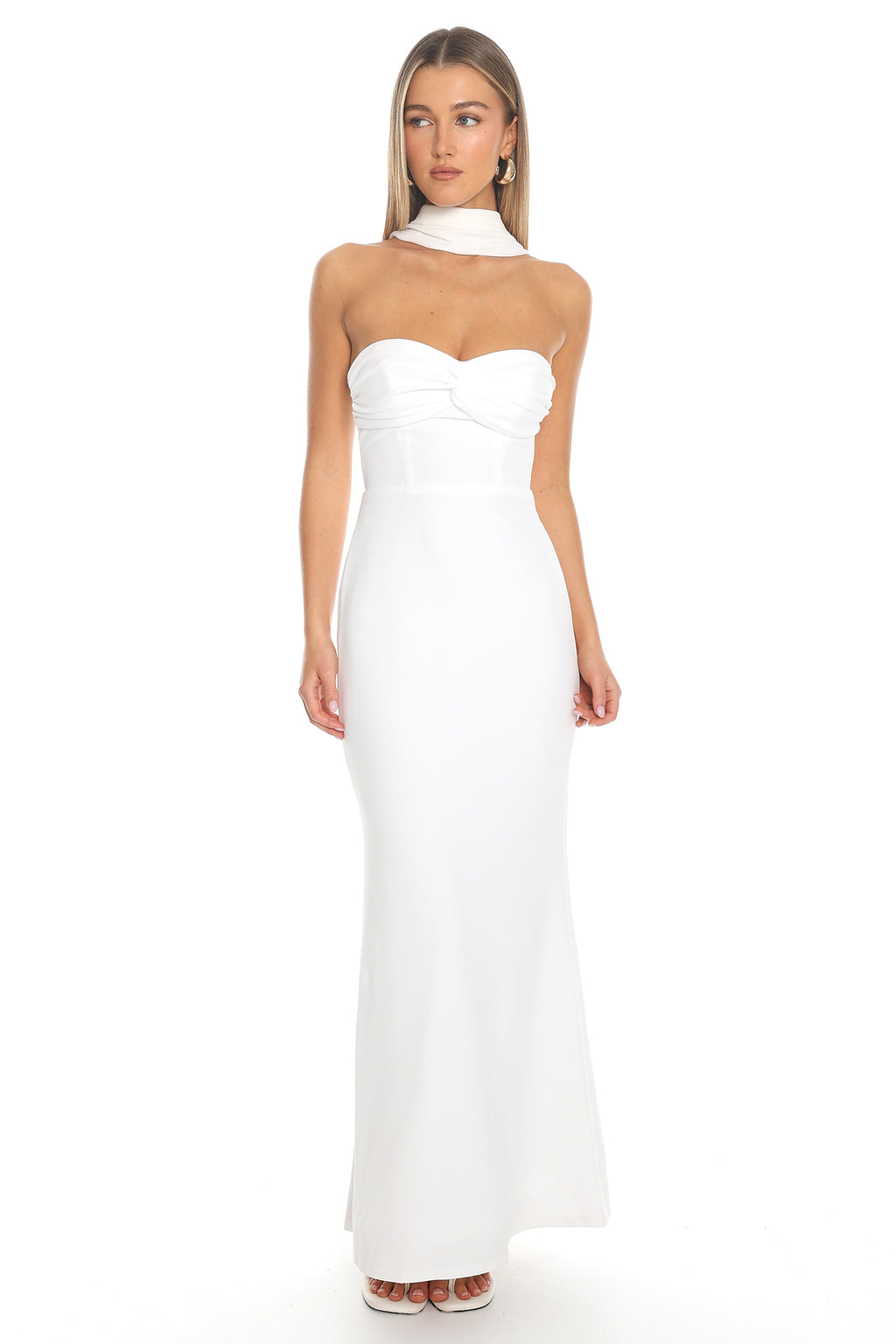Of The Night Twist Bust Maxi Dress White by Selfie Leslie
