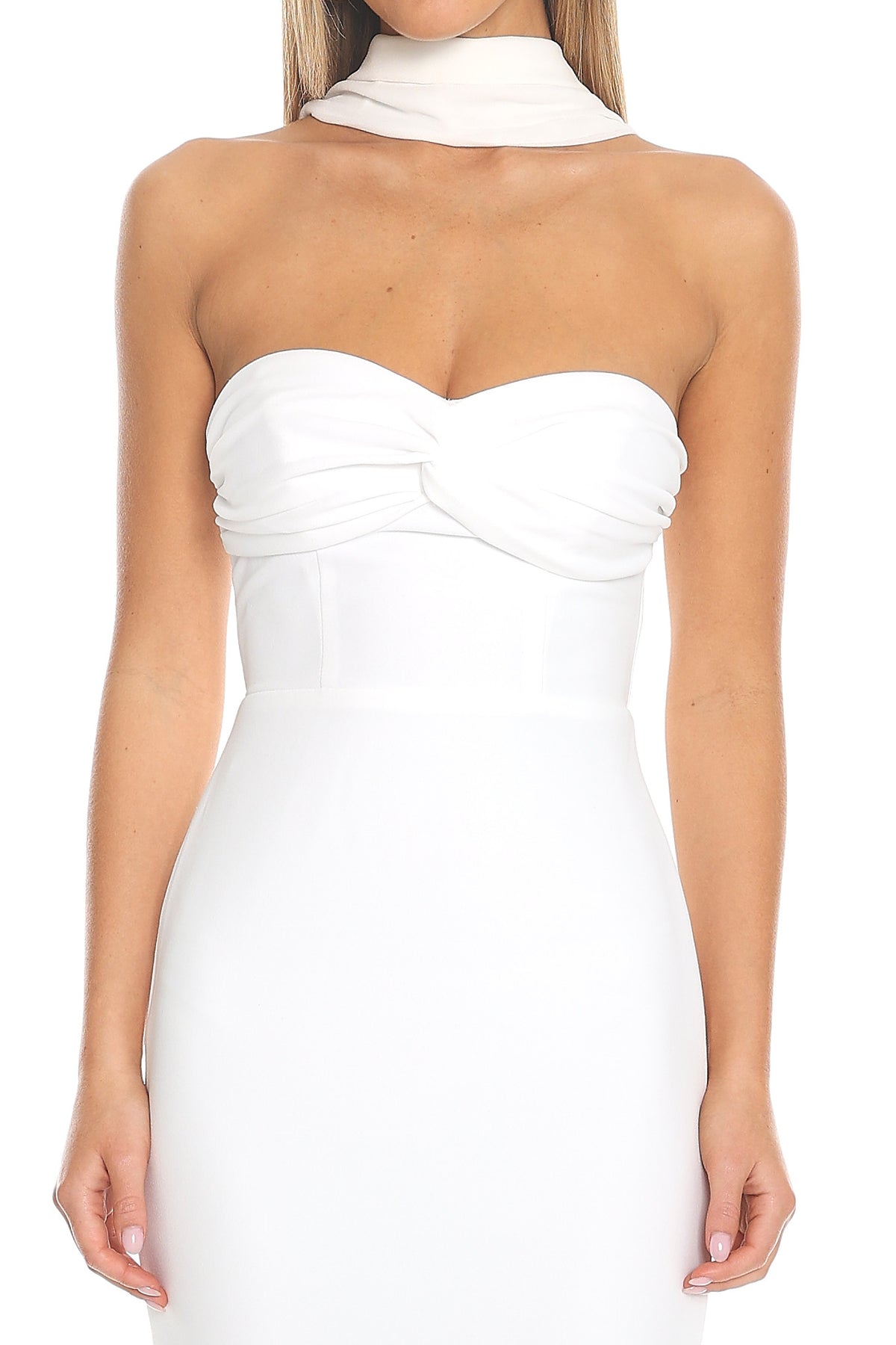 Of The Night Twist Bust Maxi Dress White by Selfie Leslie