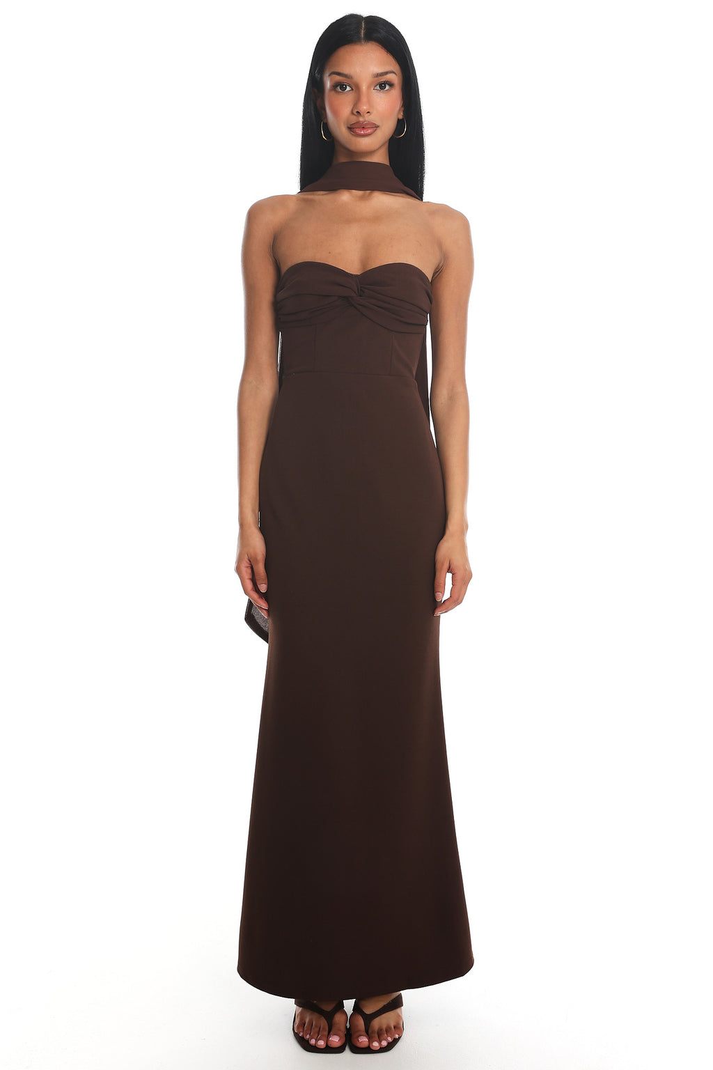Of The Night Twist Bust Maxi Dress Chocolate by Selfie Leslie