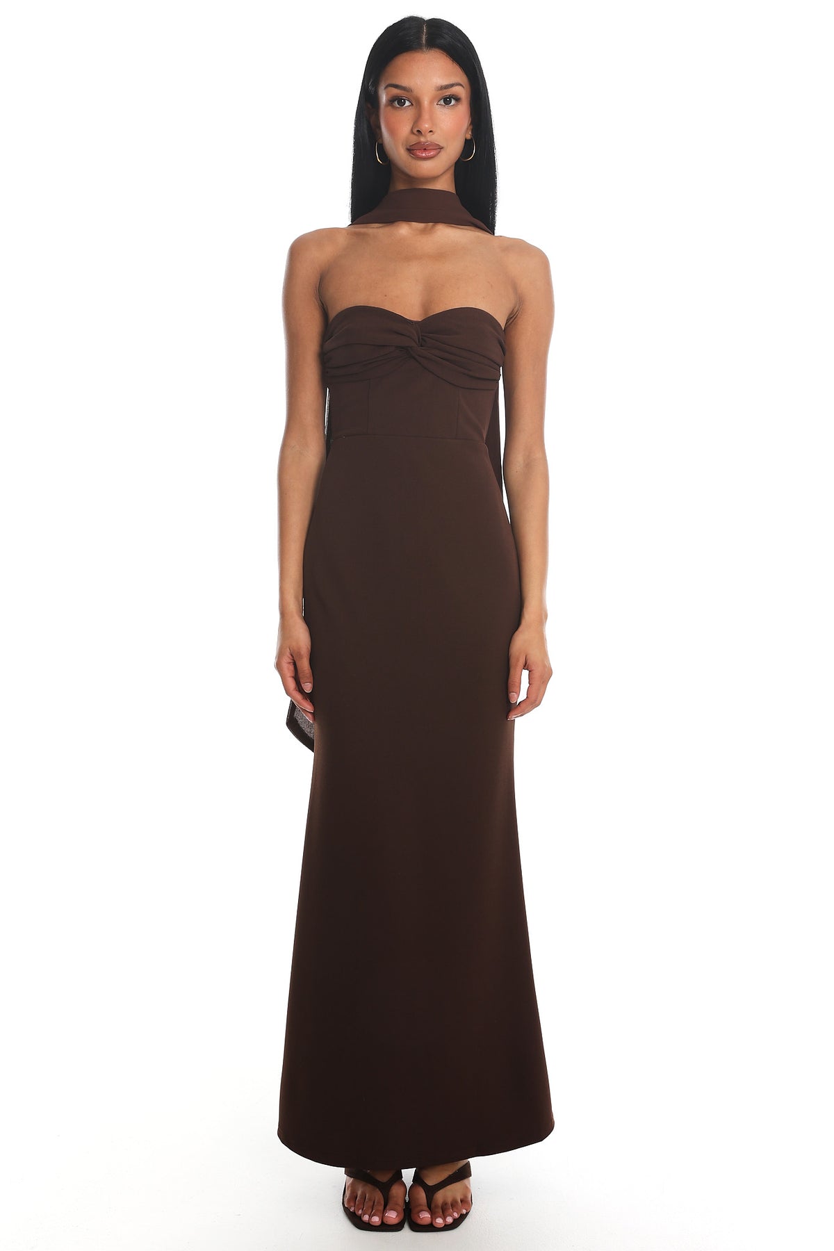 Of The Night Twist Bust Maxi Dress Chocolate by Selfie Leslie