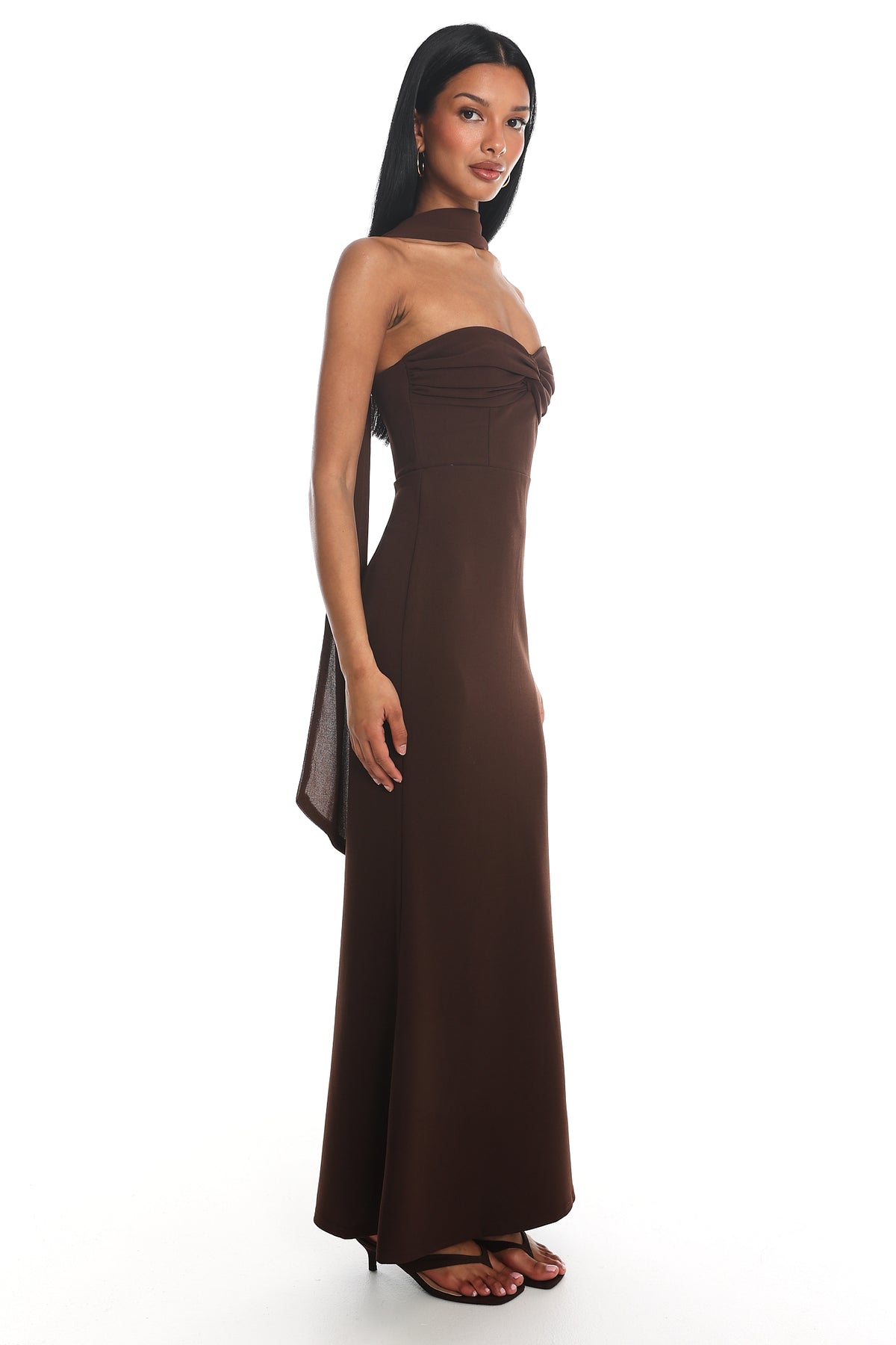 Of The Night Twist Bust Maxi Dress Chocolate by Selfie Leslie