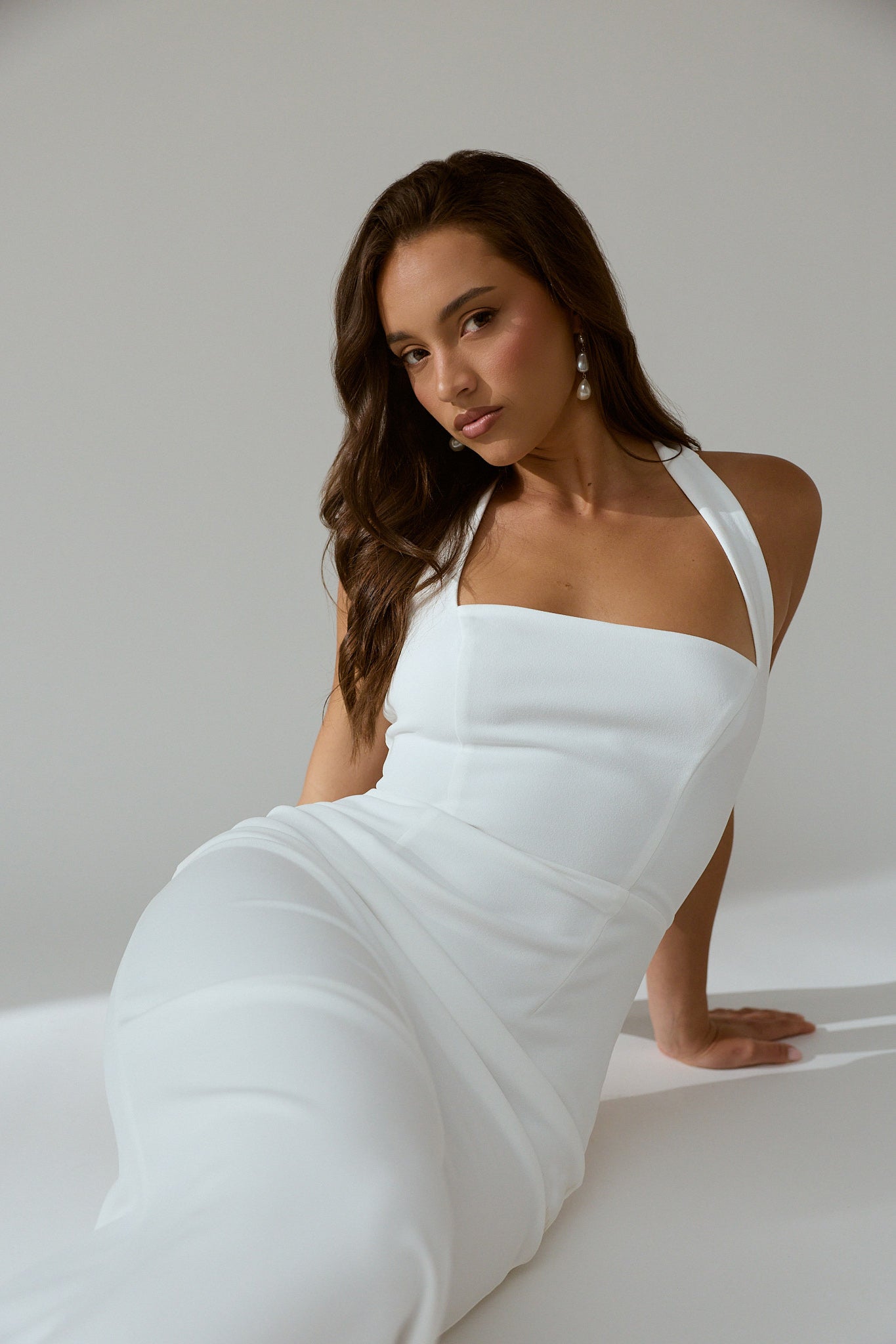 Shellie Square Neckline Halter Maxi Dress White by Selfie Leslie
