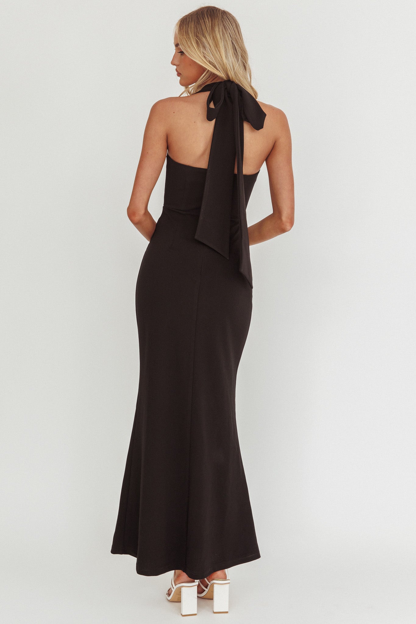 Shellie Square Neckline Halter Maxi Dress Black by Selfie Leslie