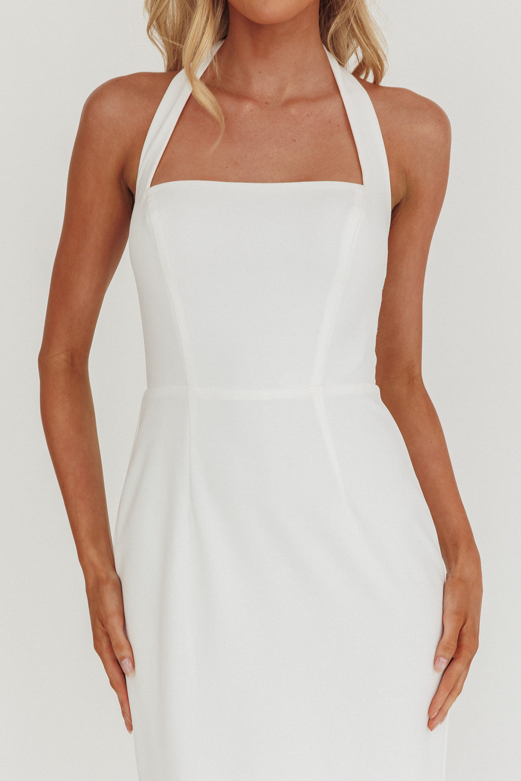 Shellie Square Neckline Halter Maxi Dress White by Selfie Leslie