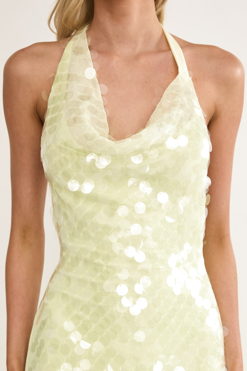 Kirralee Asymmetric Halterneck Sequin Maxi Dress Butter– Selfie Leslie