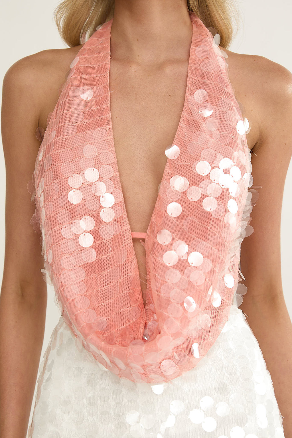 Sirenuse Backless Halter Top Sequin Peach by Selfie Leslie