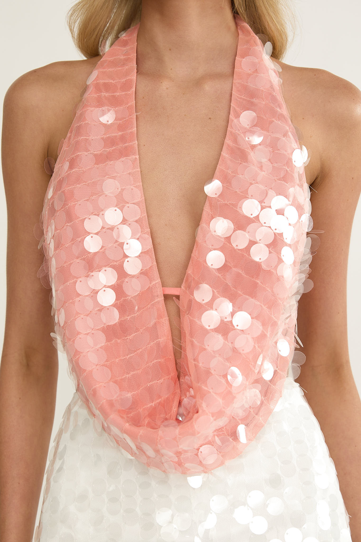 Sirenuse Backless Halter Top Sequin Peach by Selfie Leslie