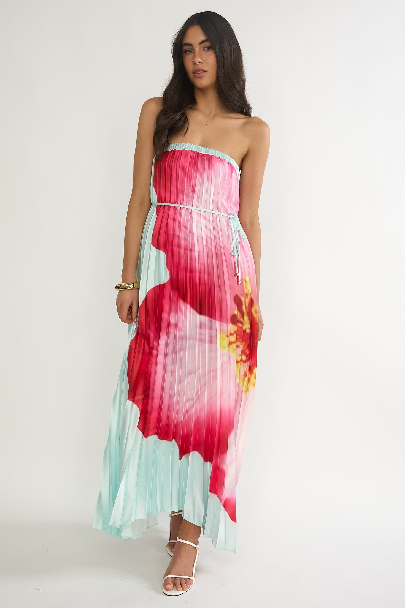 Lauriella Strapless Accordion Pleat Maxi Dress Hibiscus Mint by Selfie Leslie
