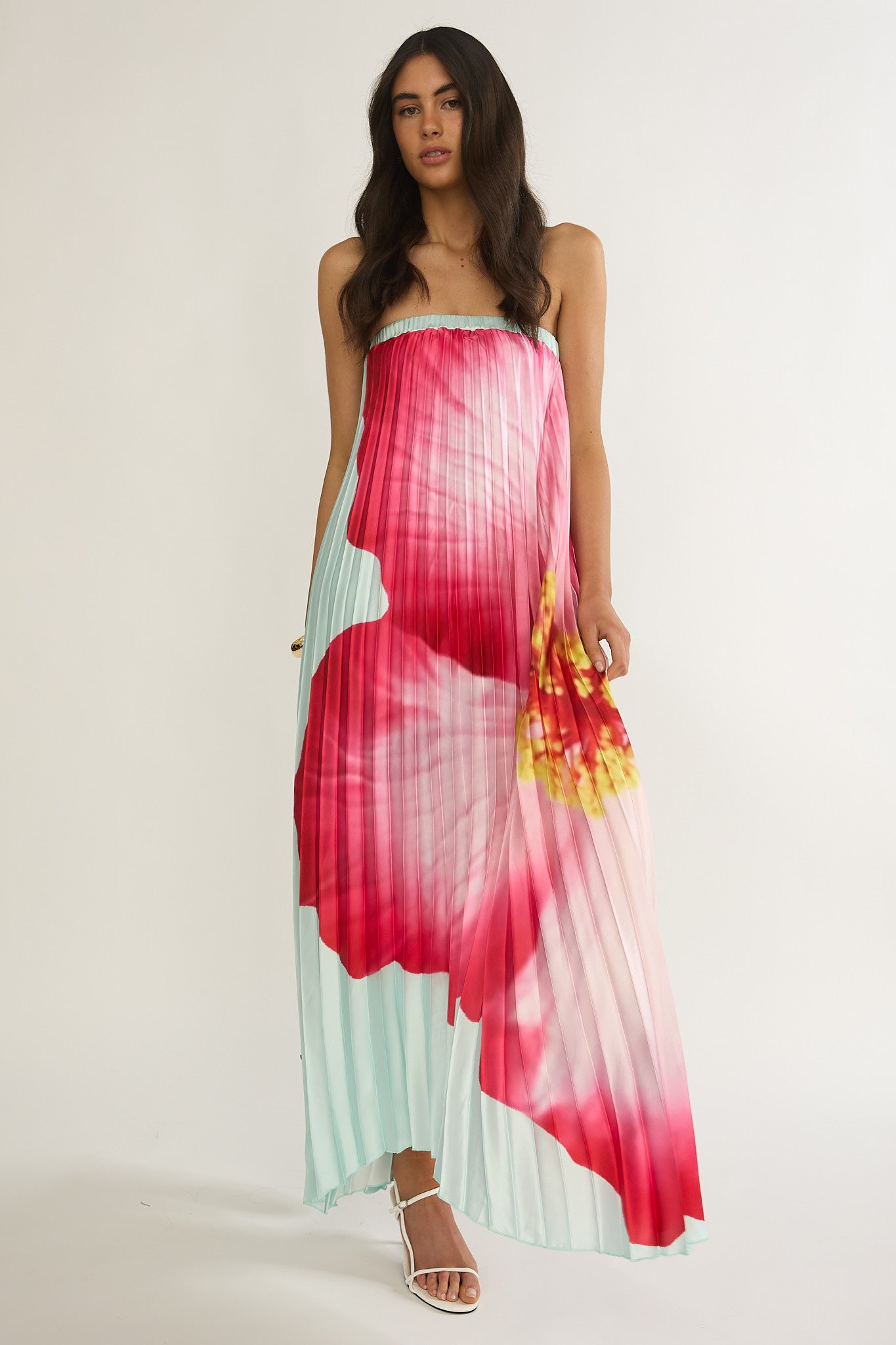 Lauriella Strapless Accordion Pleat Maxi Dress Hibiscus Mint by Selfie Leslie