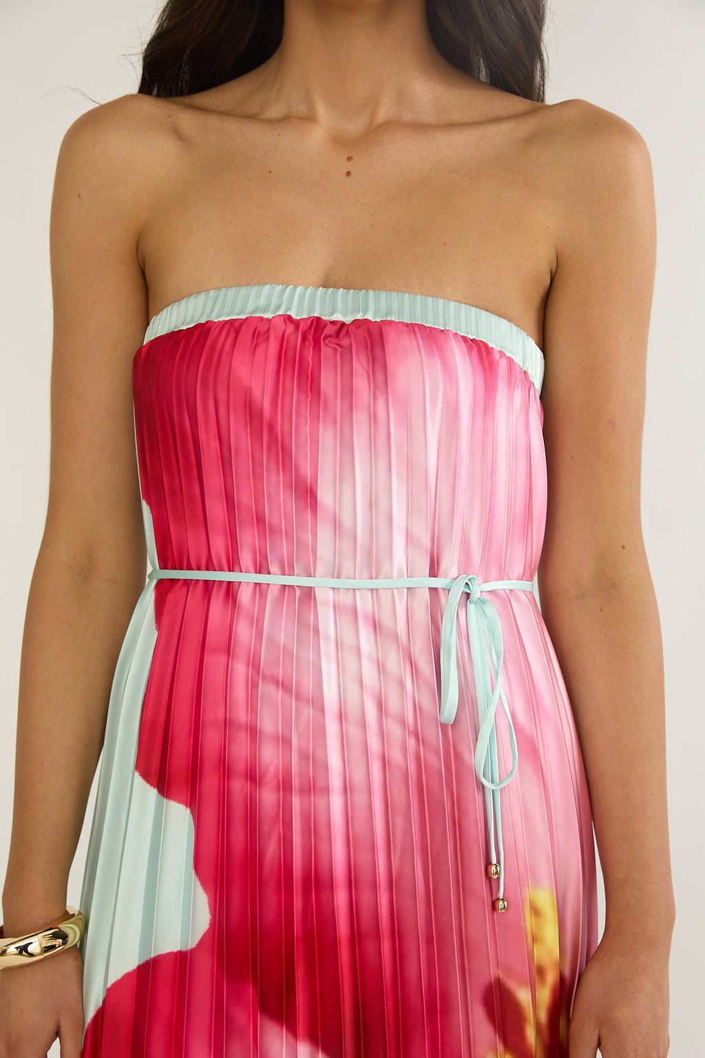Lauriella Strapless Accordion Pleat Maxi Dress Hibiscus Mint by Selfie Leslie