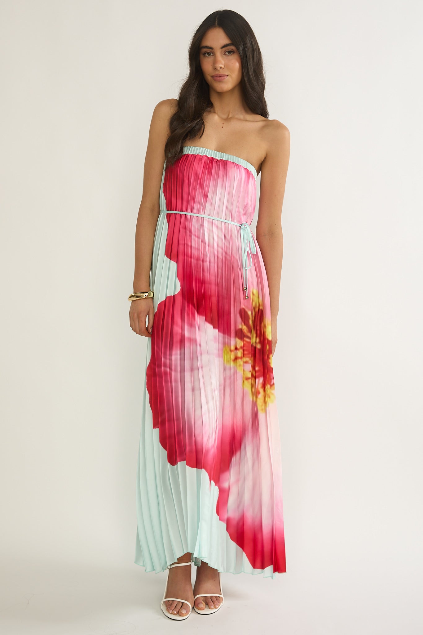 Lauriella Strapless Accordion Pleat Maxi Dress Hibiscus Mint by Selfie Leslie
