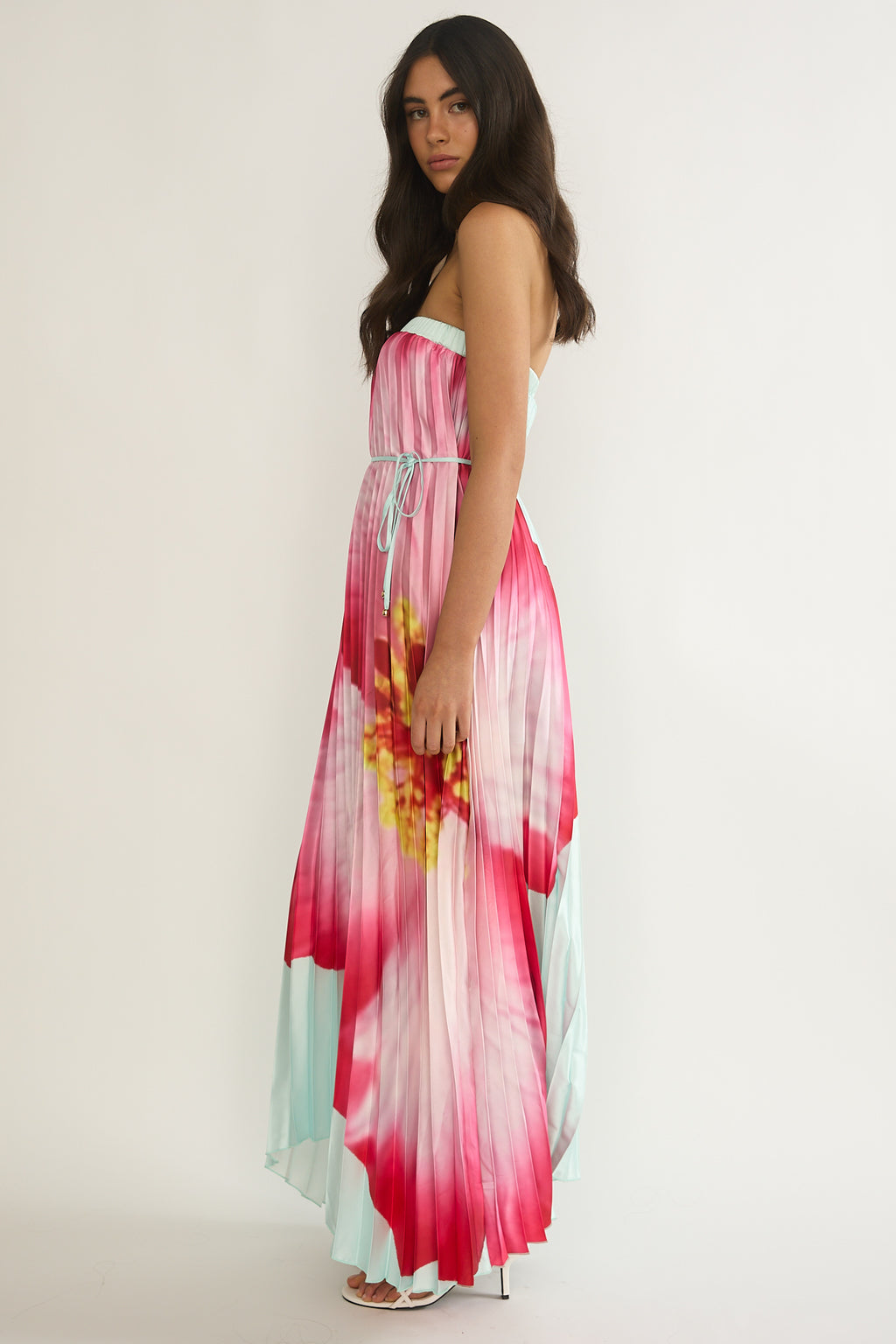 Lauriella Strapless Accordion Pleat Maxi Dress Hibiscus Mint by Selfie Leslie
